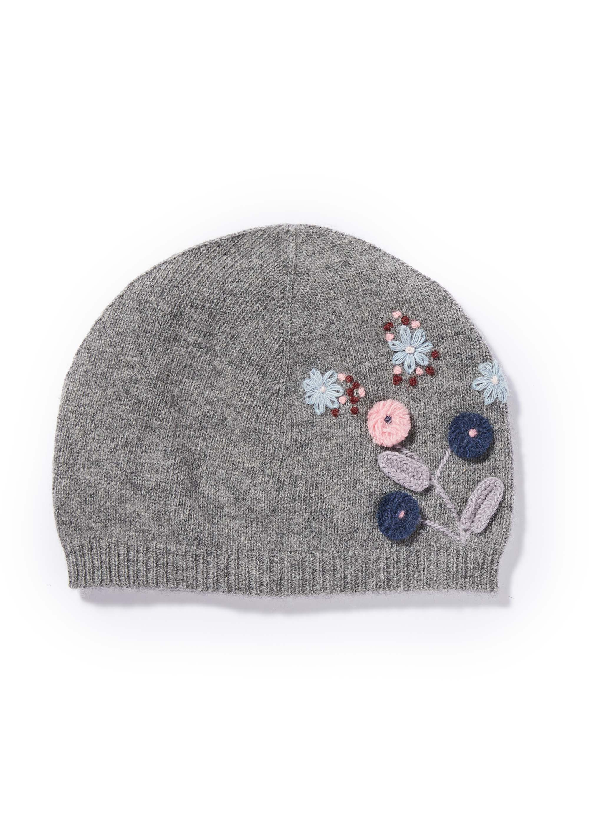 Grey superfine wool hat with flowers - Grey | Il Gufo