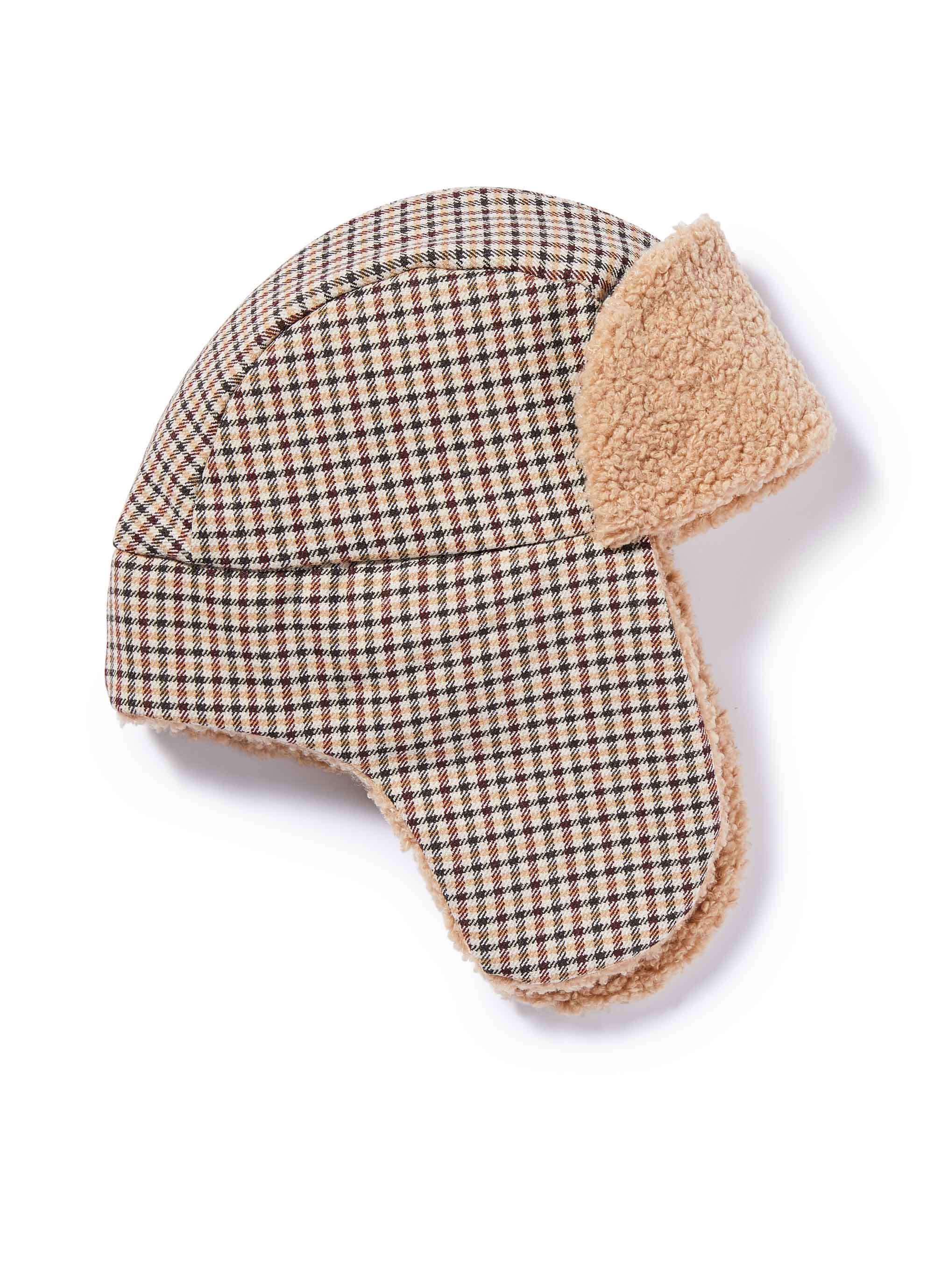 Checkered hat  with ear flaps - Beige | Il Gufo