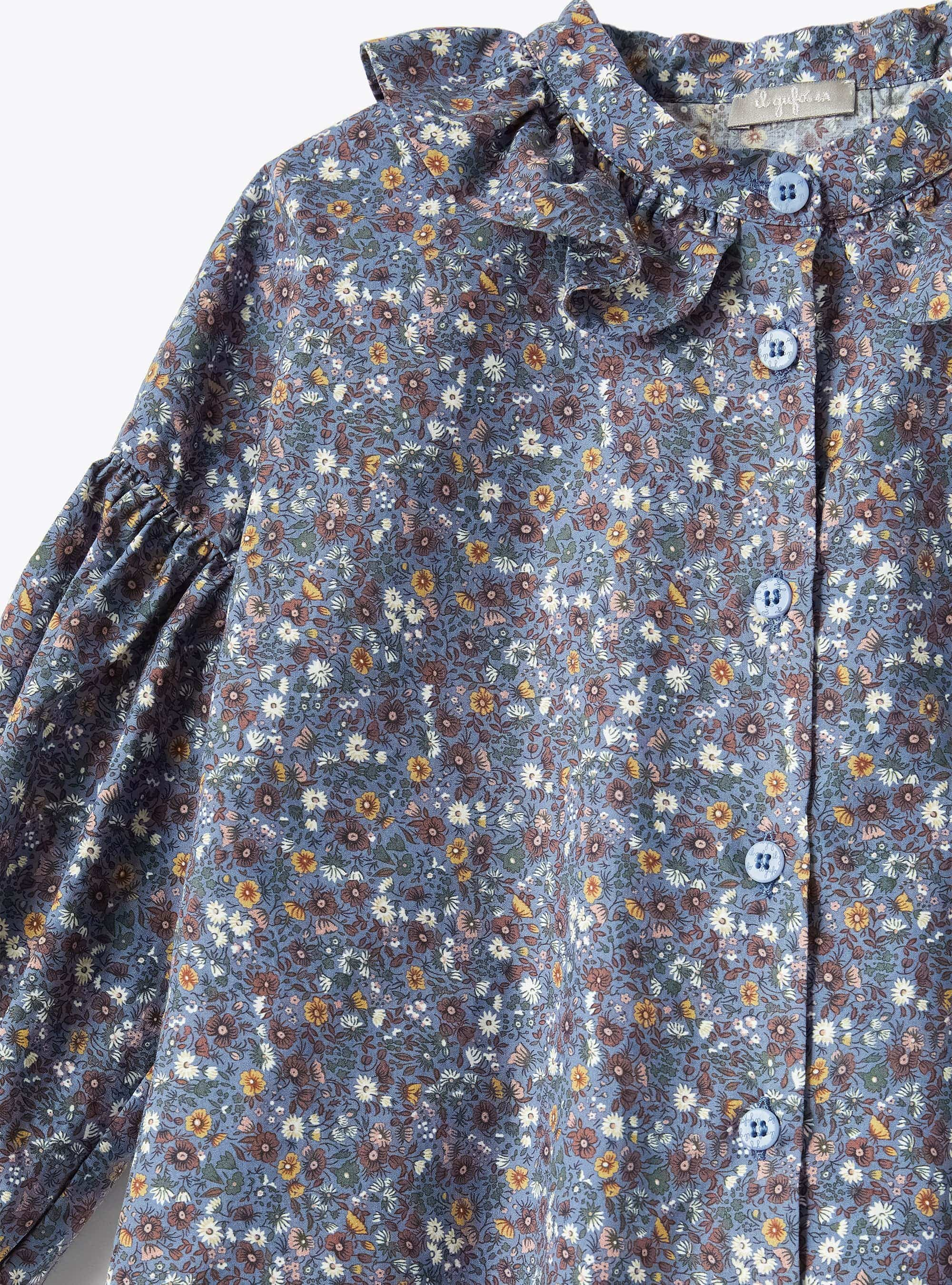 Camicia stampa floreale con volant - Blu | Il Gufo