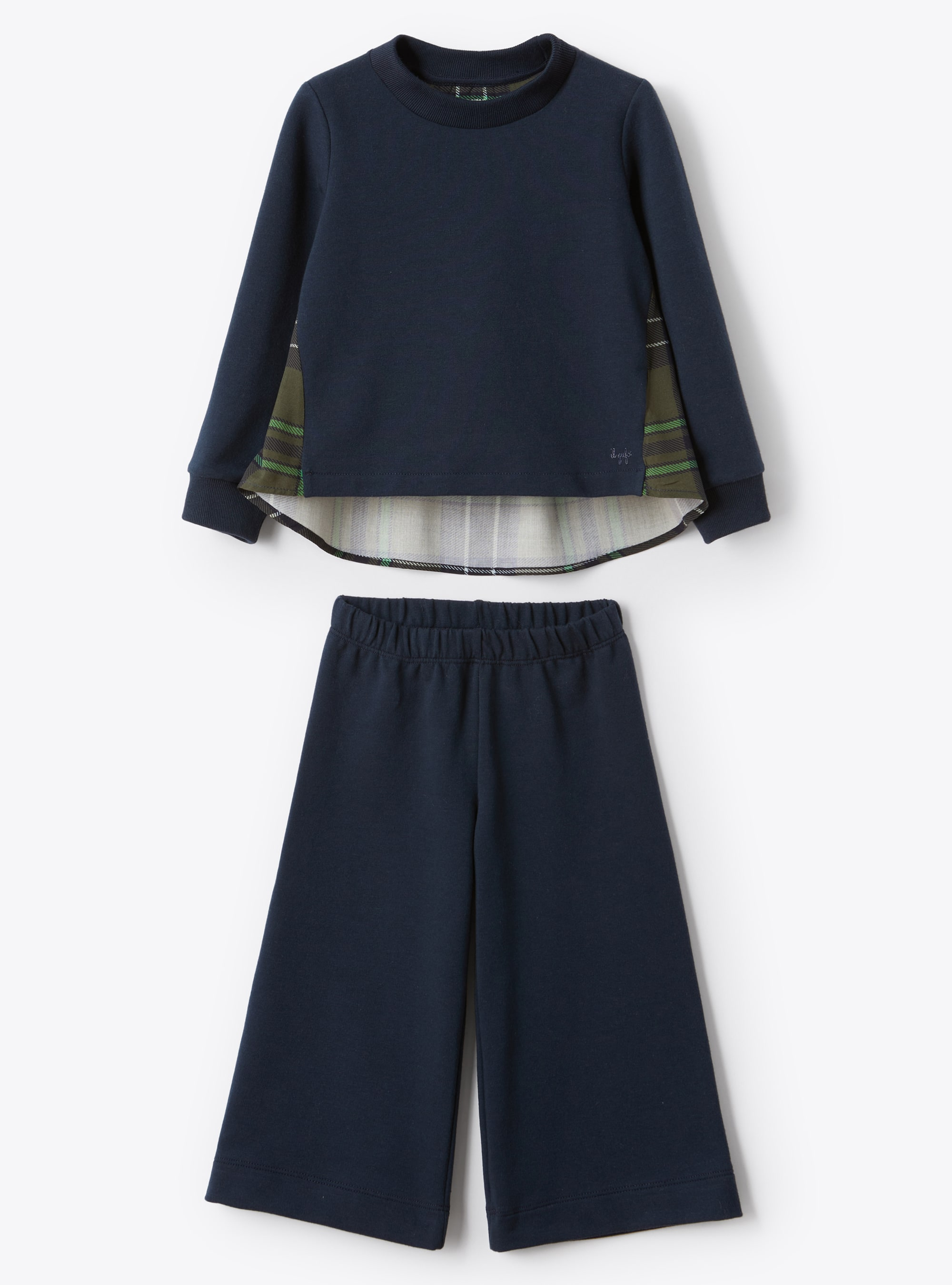 Navy fleece and checked viscose outfit - Blue | Il Gufo