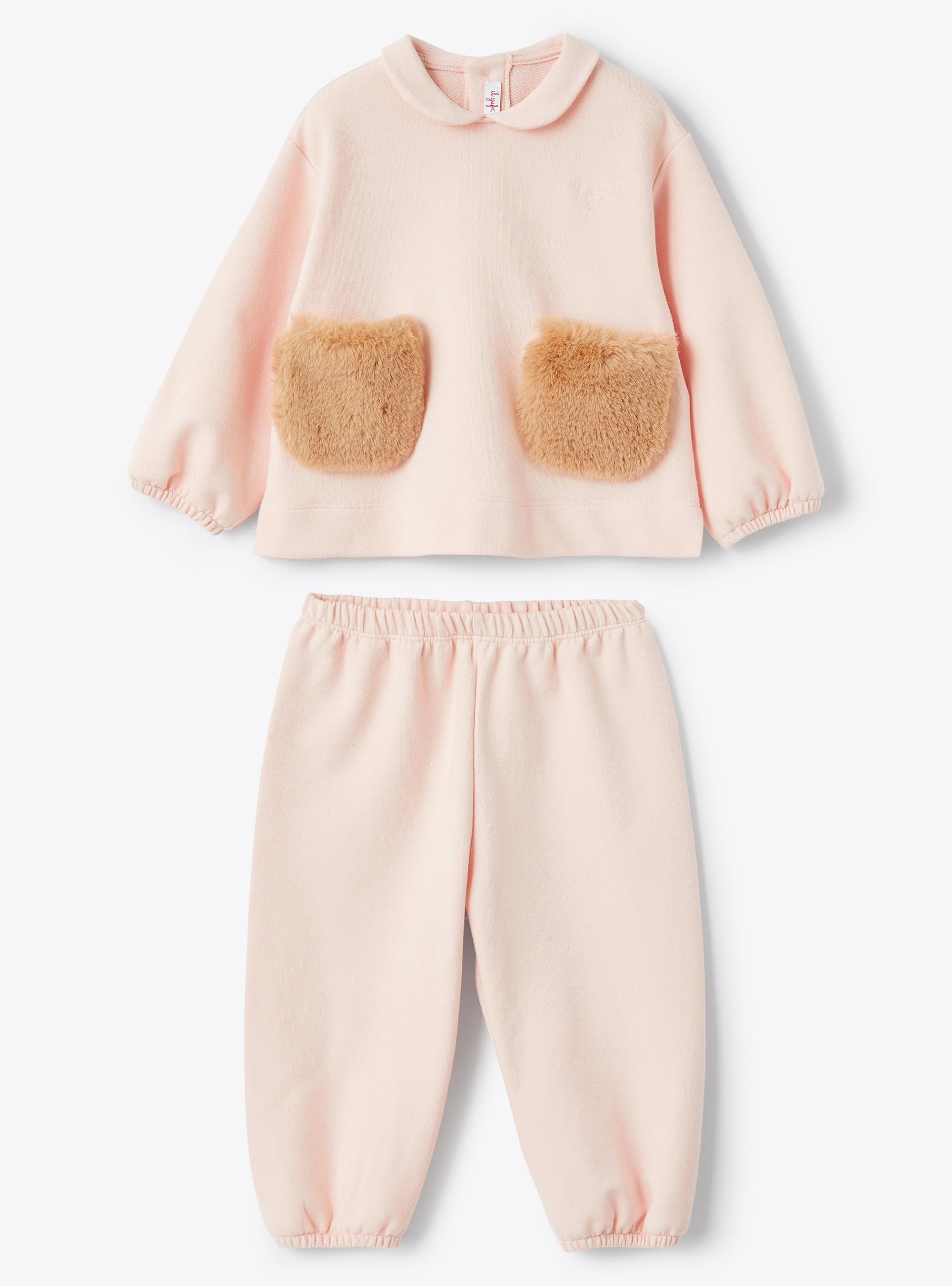 Outfit with faux fur inserts - Pink | Il Gufo