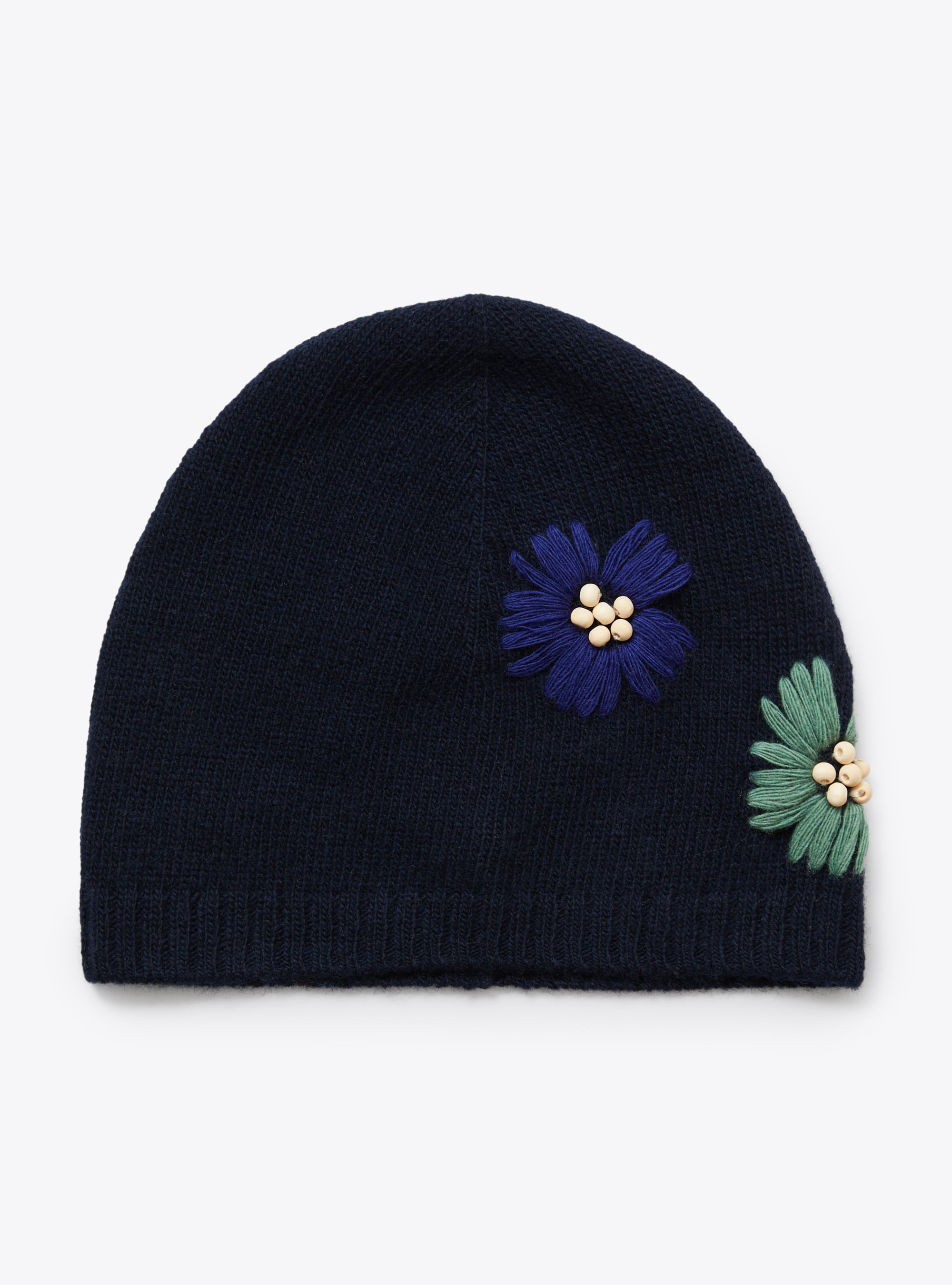 Floral embroidery knitted hat - Blue | Il Gufo
