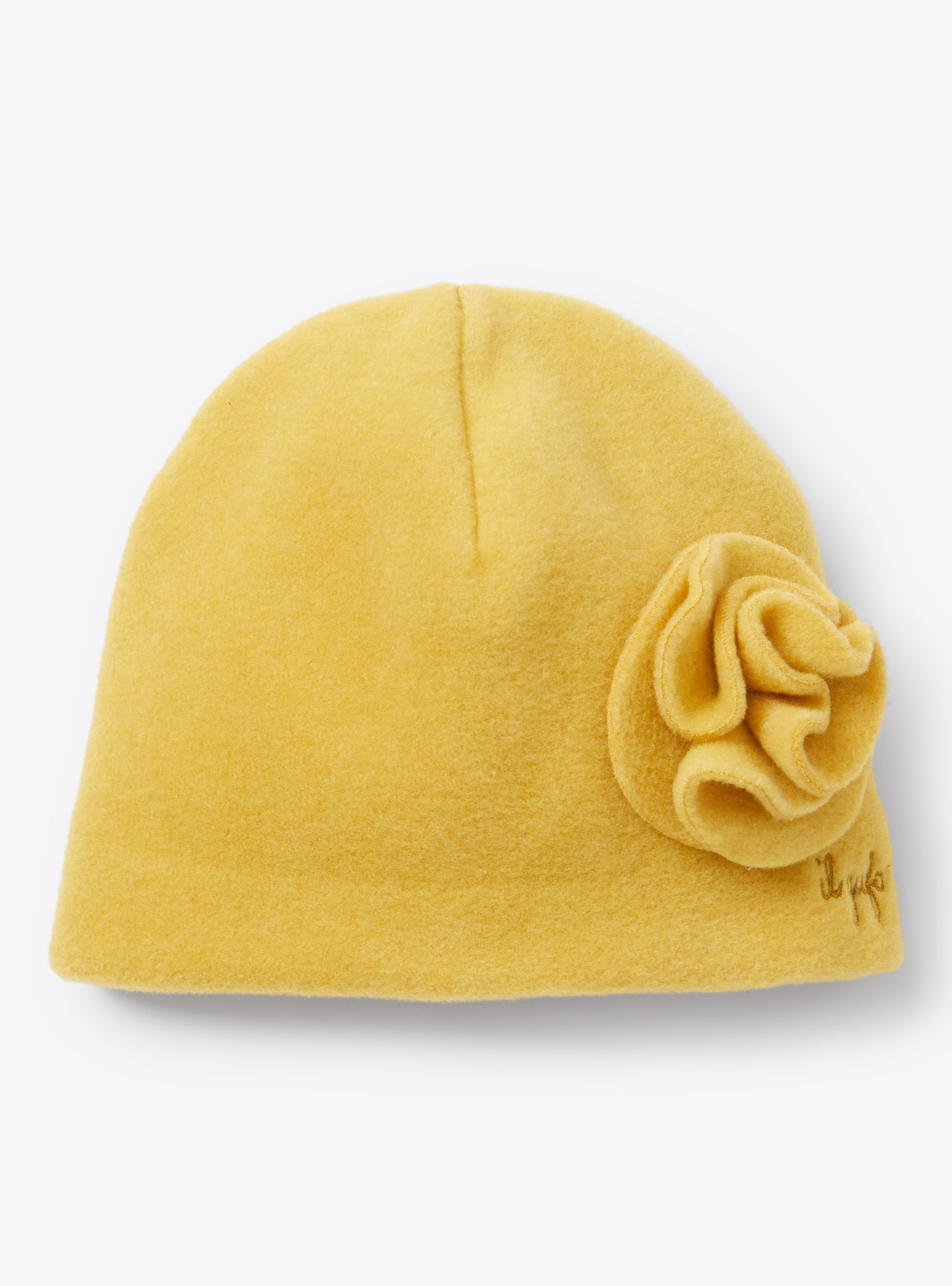 Fleece baby hat with flower detail - Yellow | Il Gufo