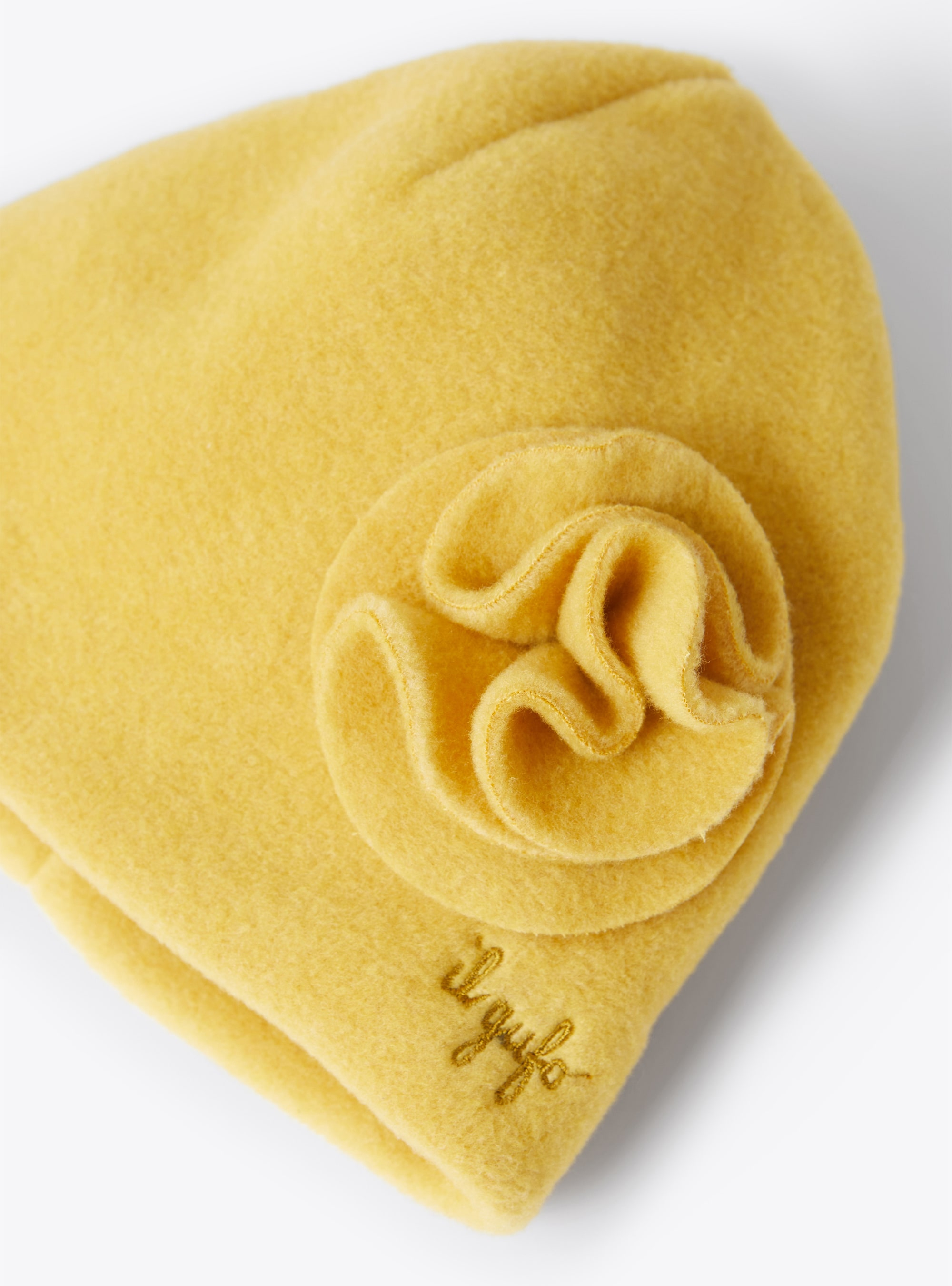Fleece baby hat with flower detail - Yellow | Il Gufo