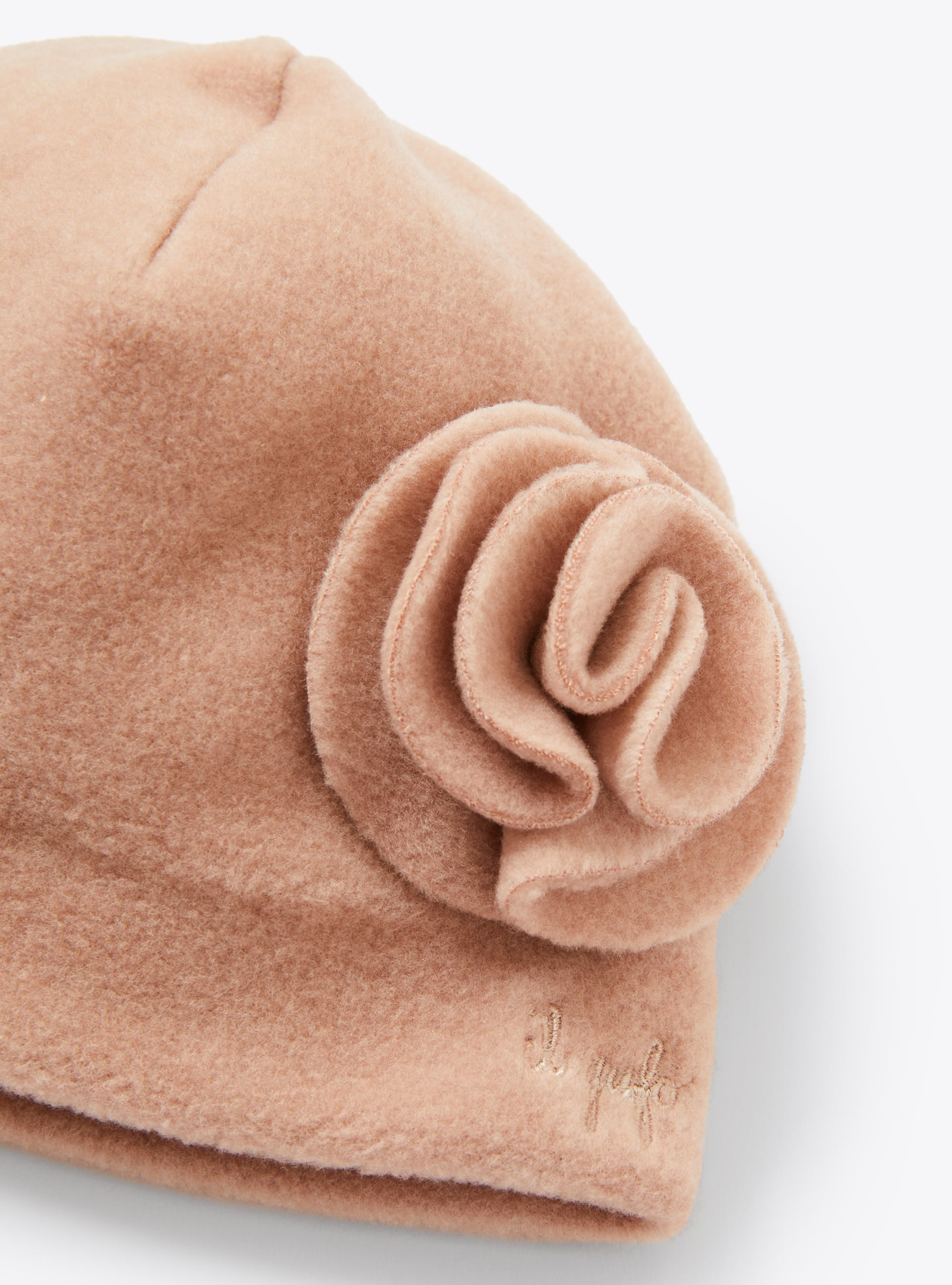 Fleece baby hat with flower detail - Pink | Il Gufo