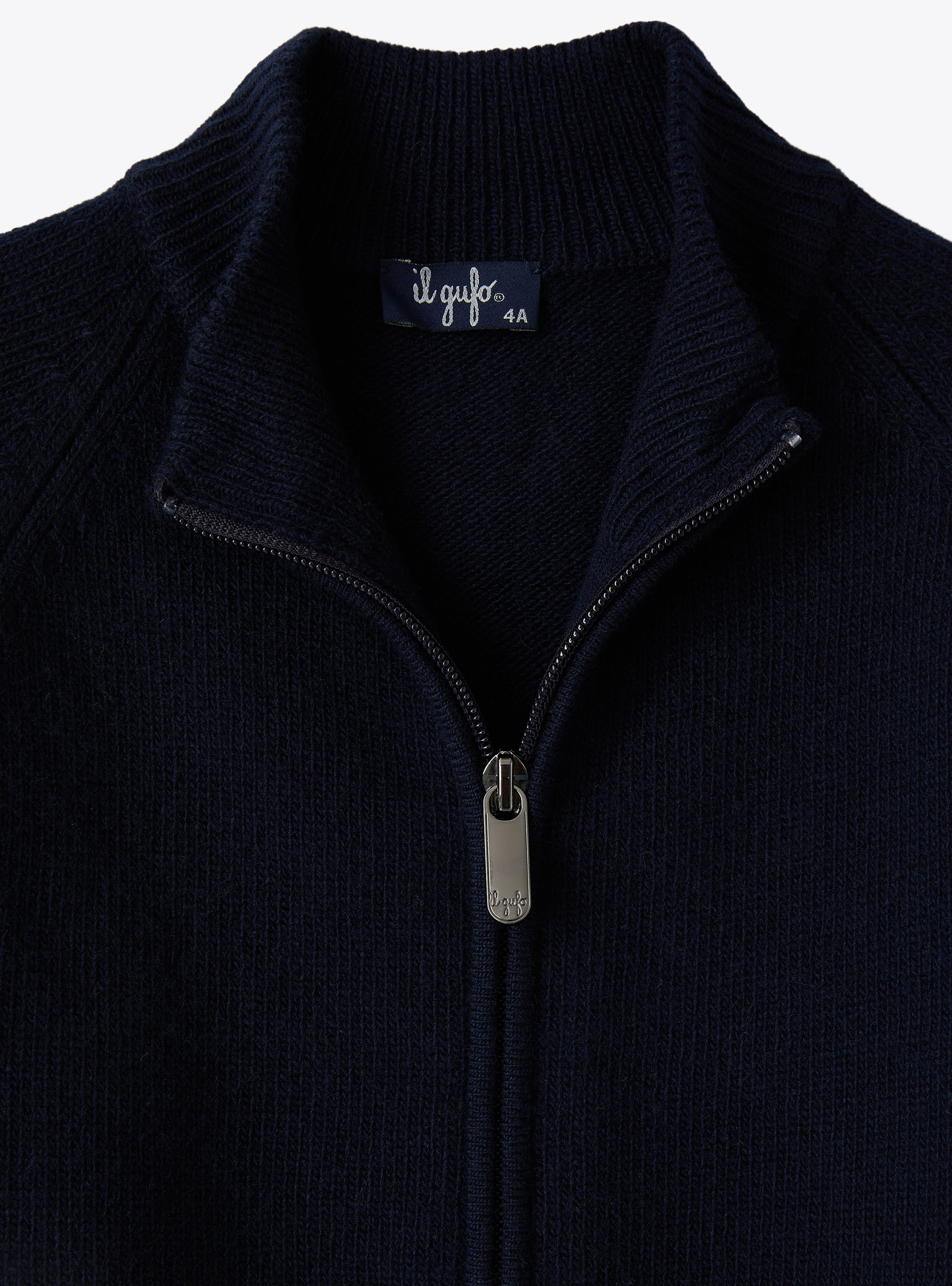 Cardigan in lana merino con toppe - Blu | Il Gufo