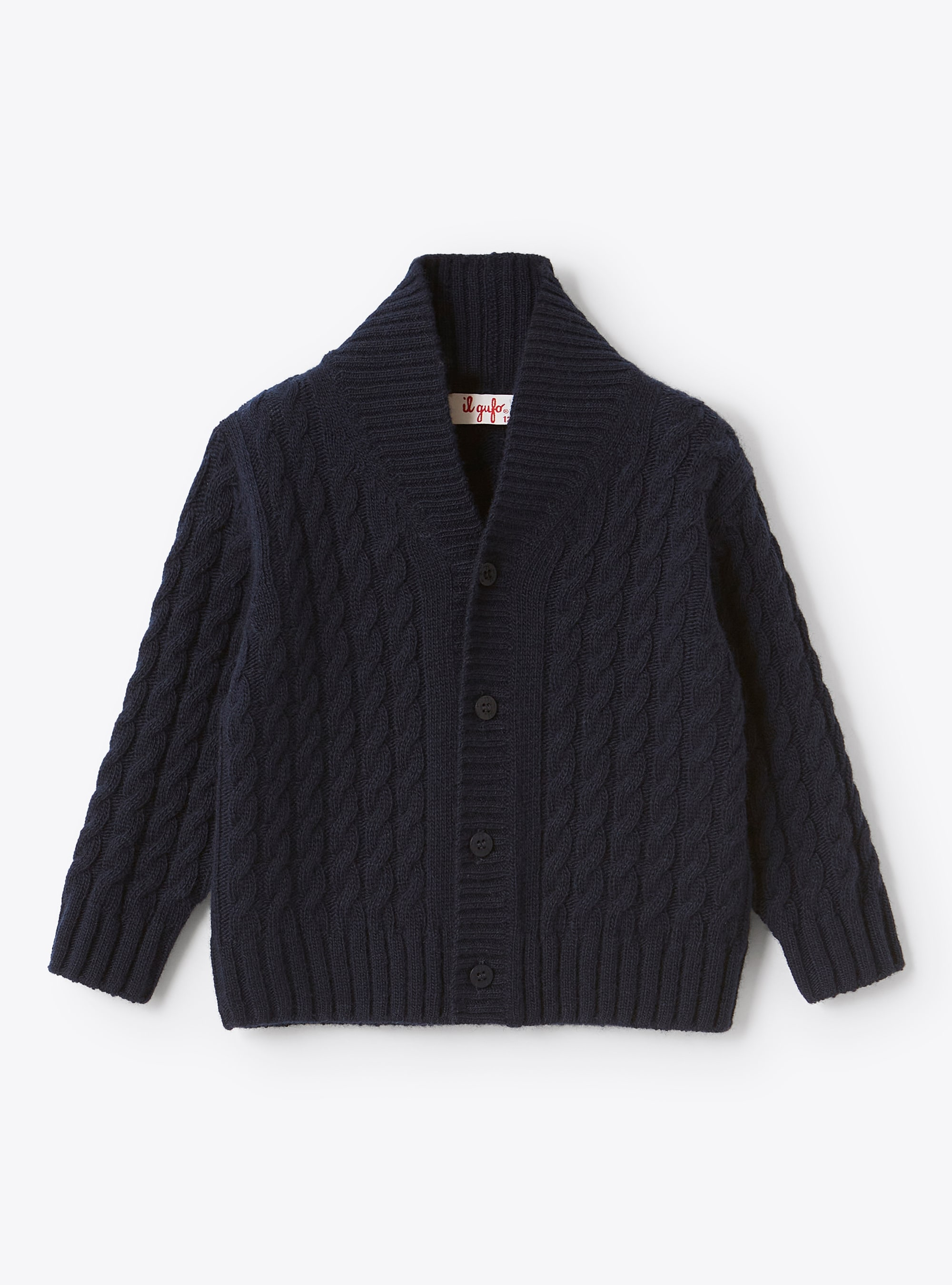 Cable knit merino wool cardigan - Blue | Il Gufo