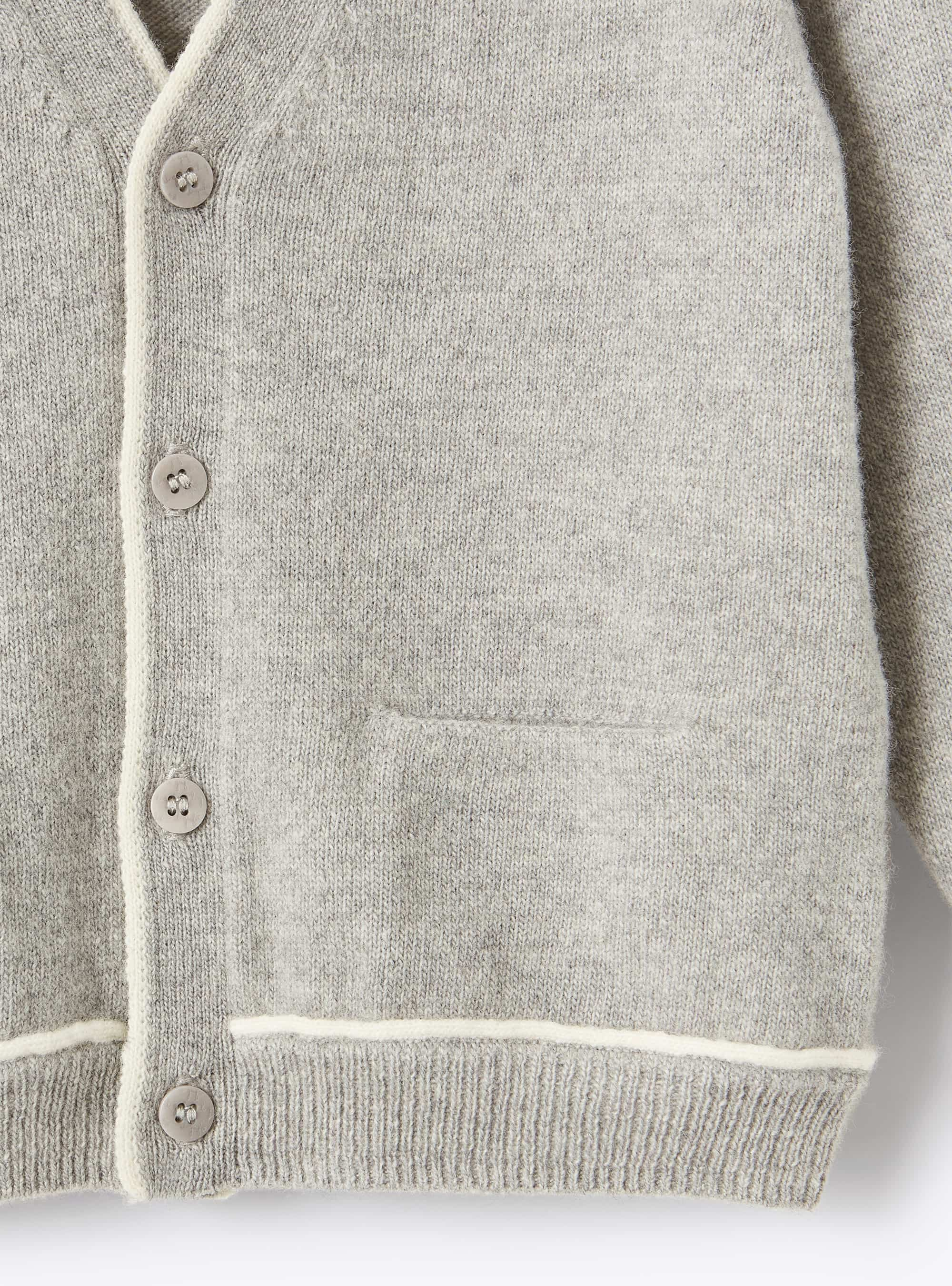 Cardigan in lana con profili bianchi - Grigio | Il Gufo