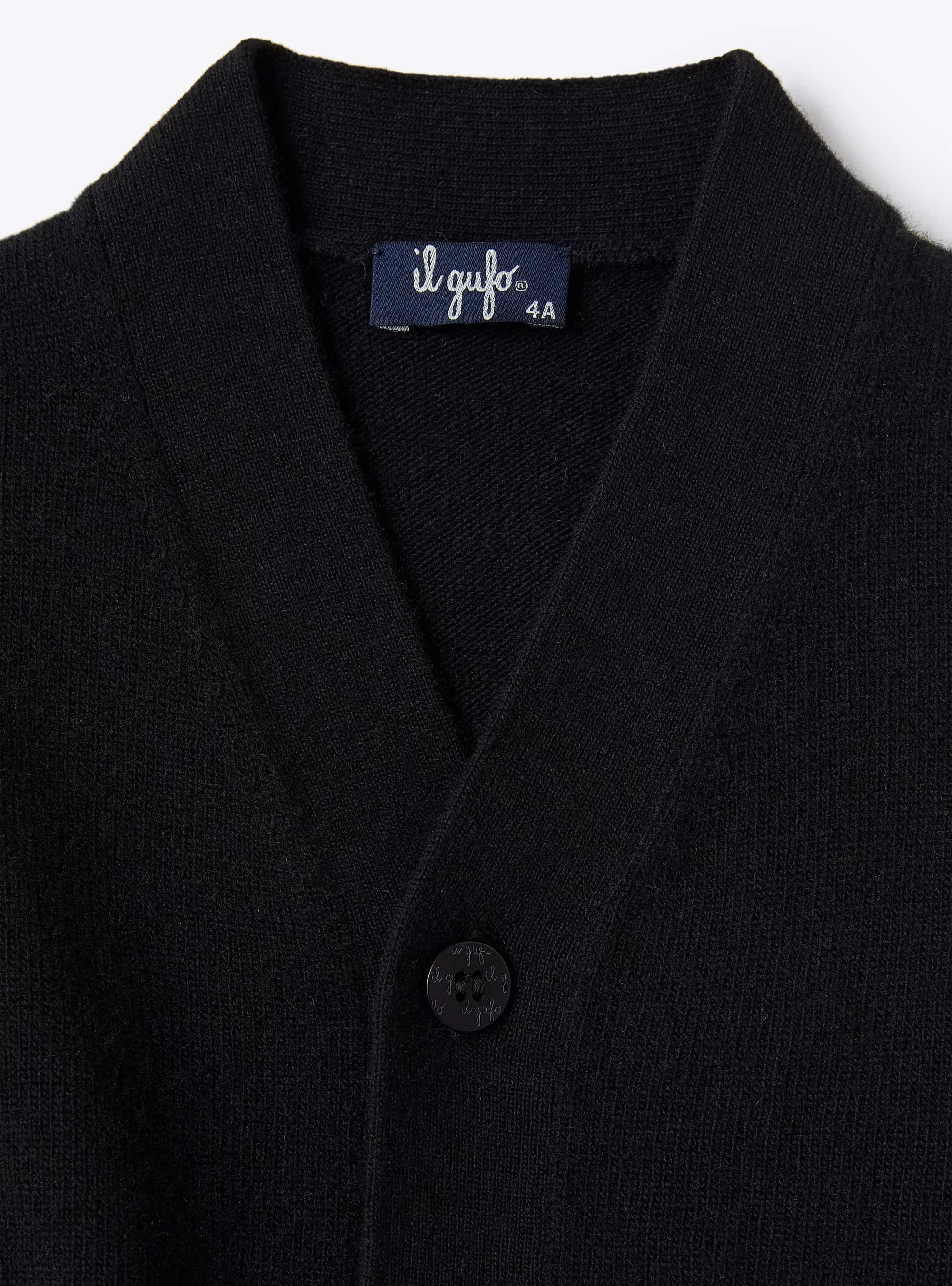 Cardigan in lana merino color-block - Nero | Il Gufo