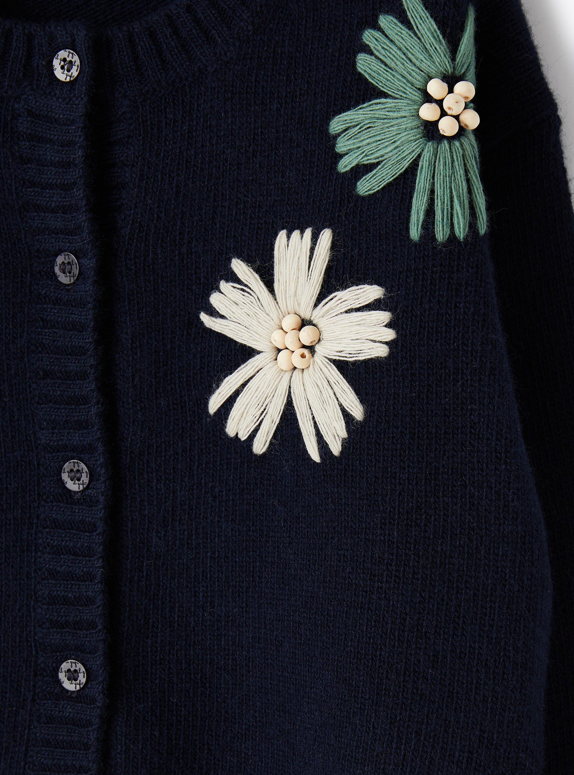 Cardigan en laine bleu avec fleurs brodées - Bleu | Il Gufo