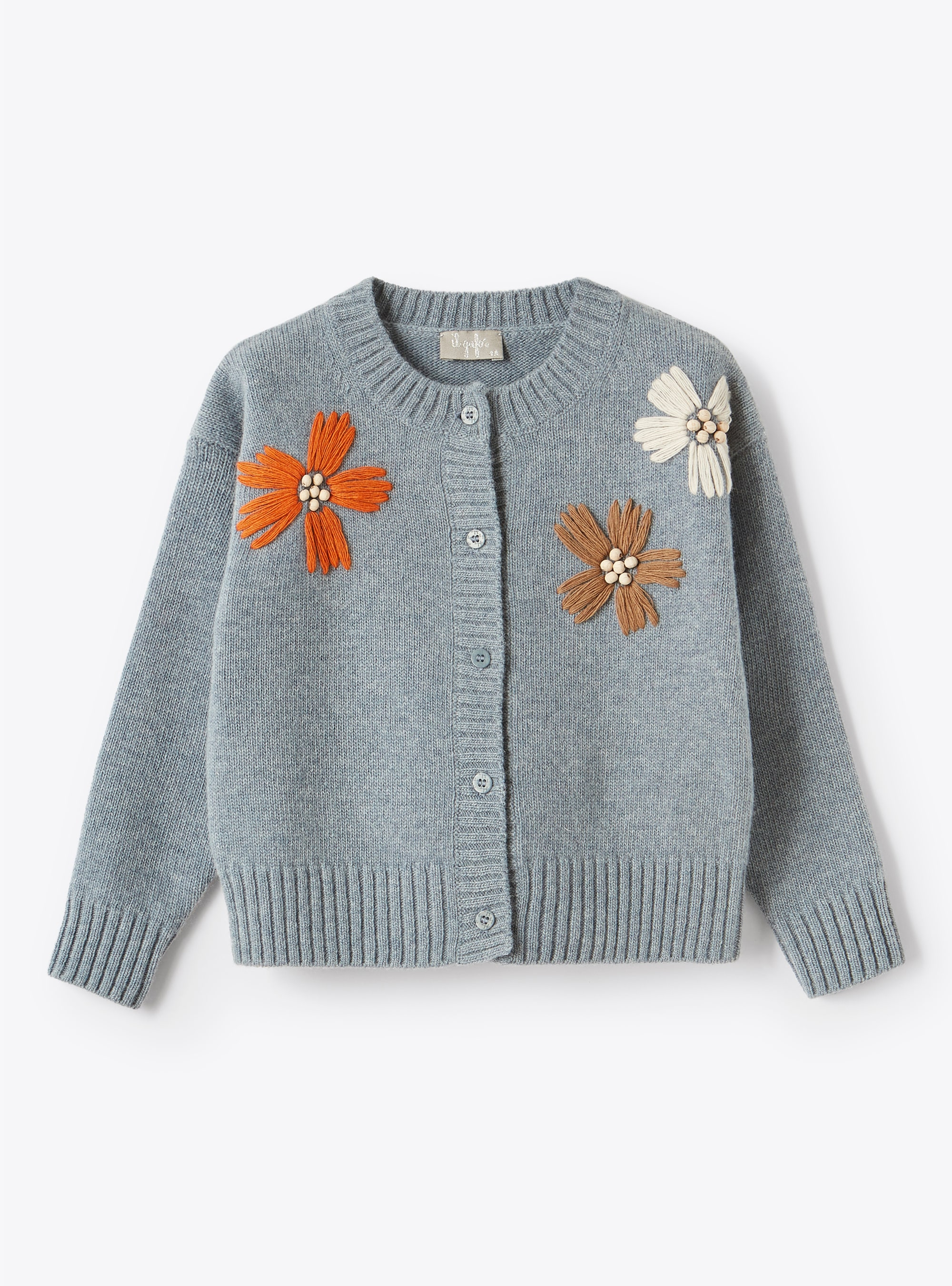 Light blue wool cardigan with embroidered flowers - Blue | Il Gufo