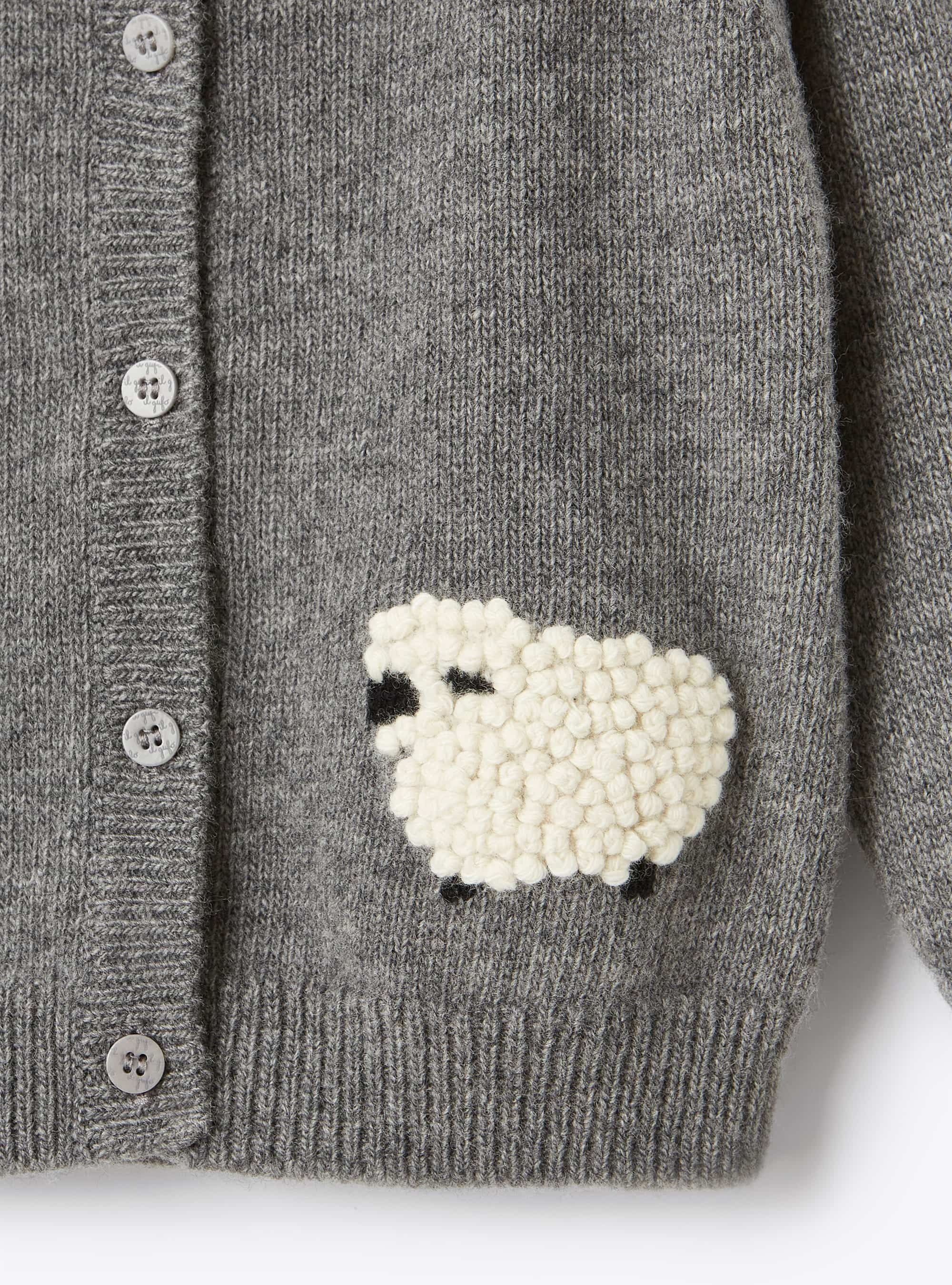 Cardigan en laine mérinos avec petit mouton - Gris | Il Gufo