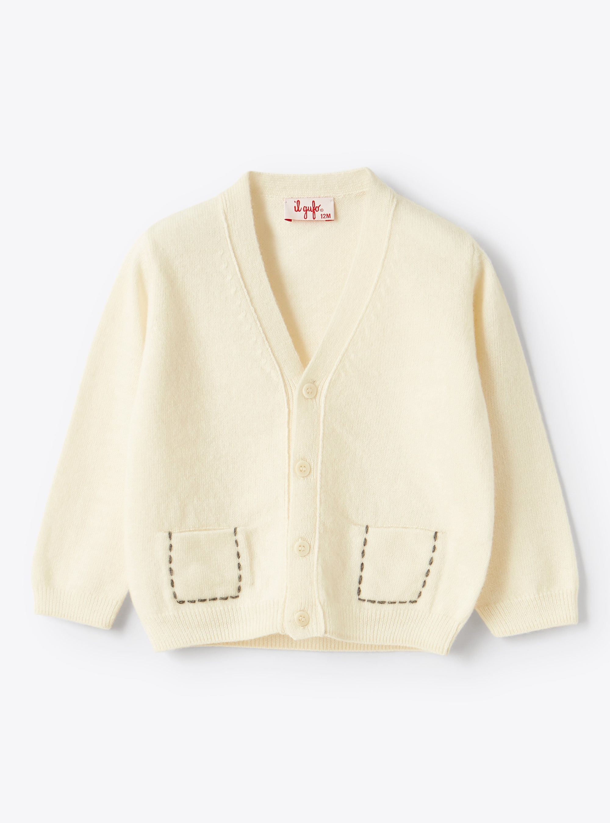 Milk white cardigan with topstitching details - Sweaters - Il Gufo