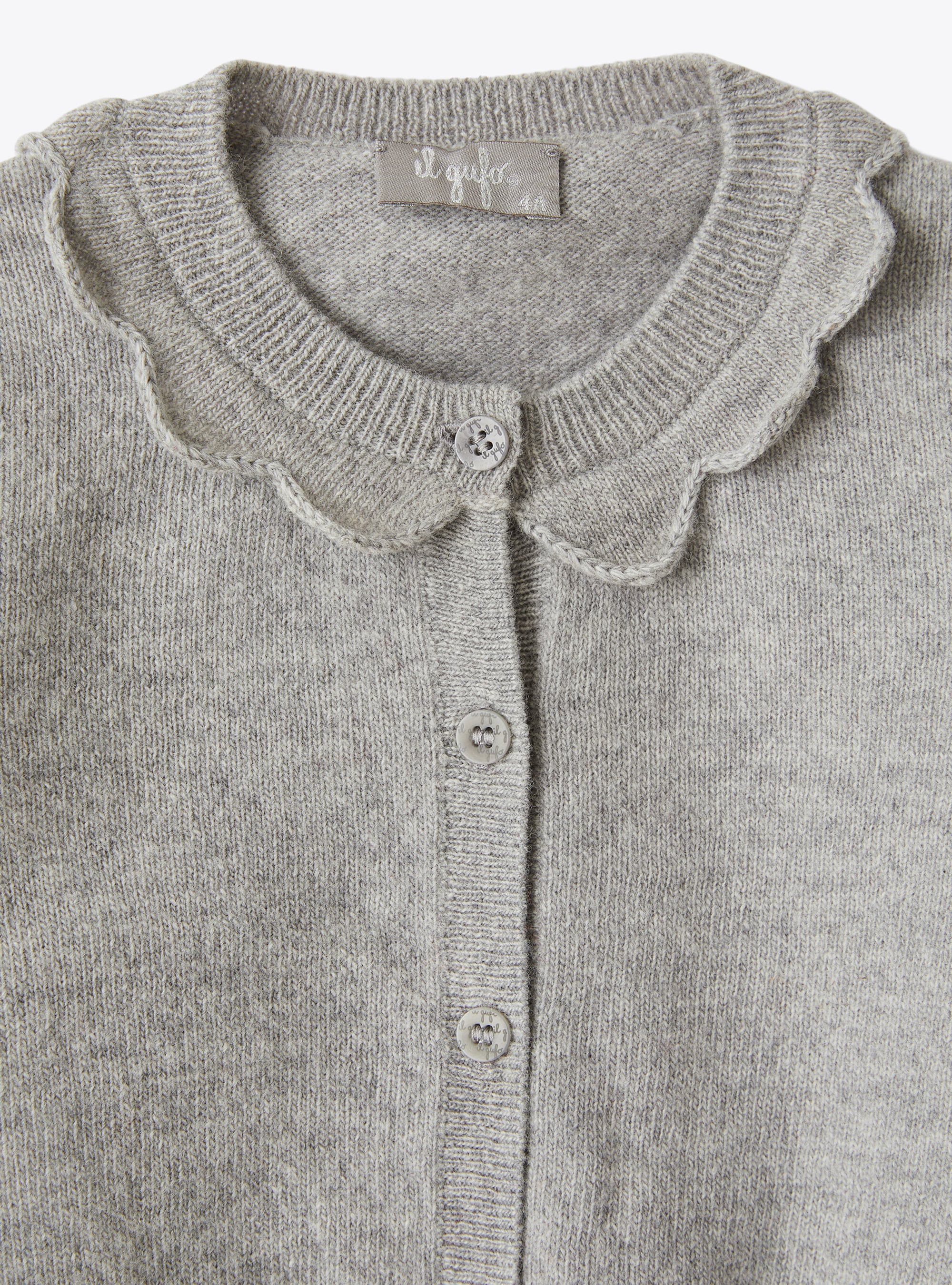 Grey cardigan with ruffle collar - Grey | Il Gufo