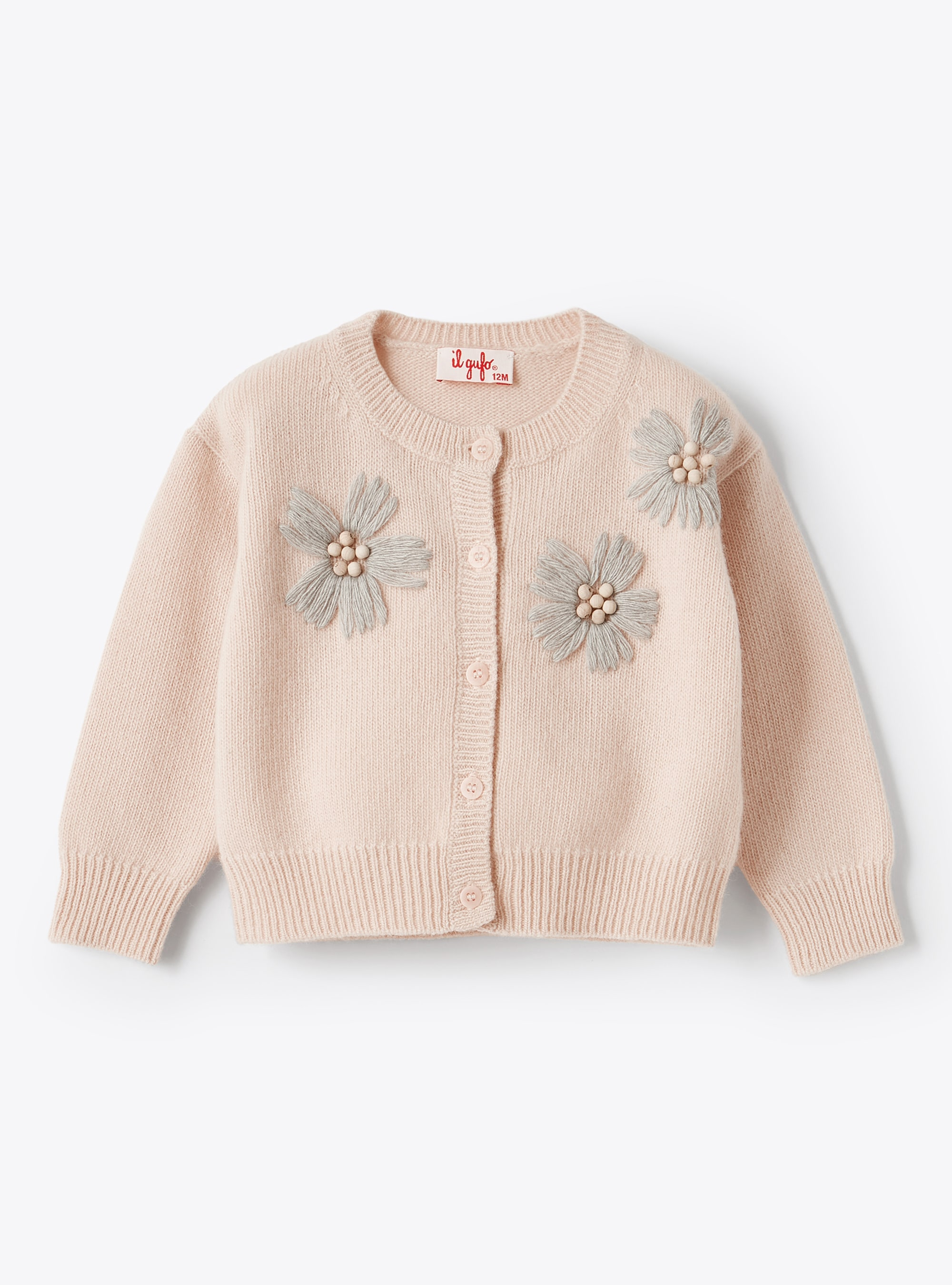 Quartz pink cardigan with embroidered flowers - Sweaters - Il Gufo