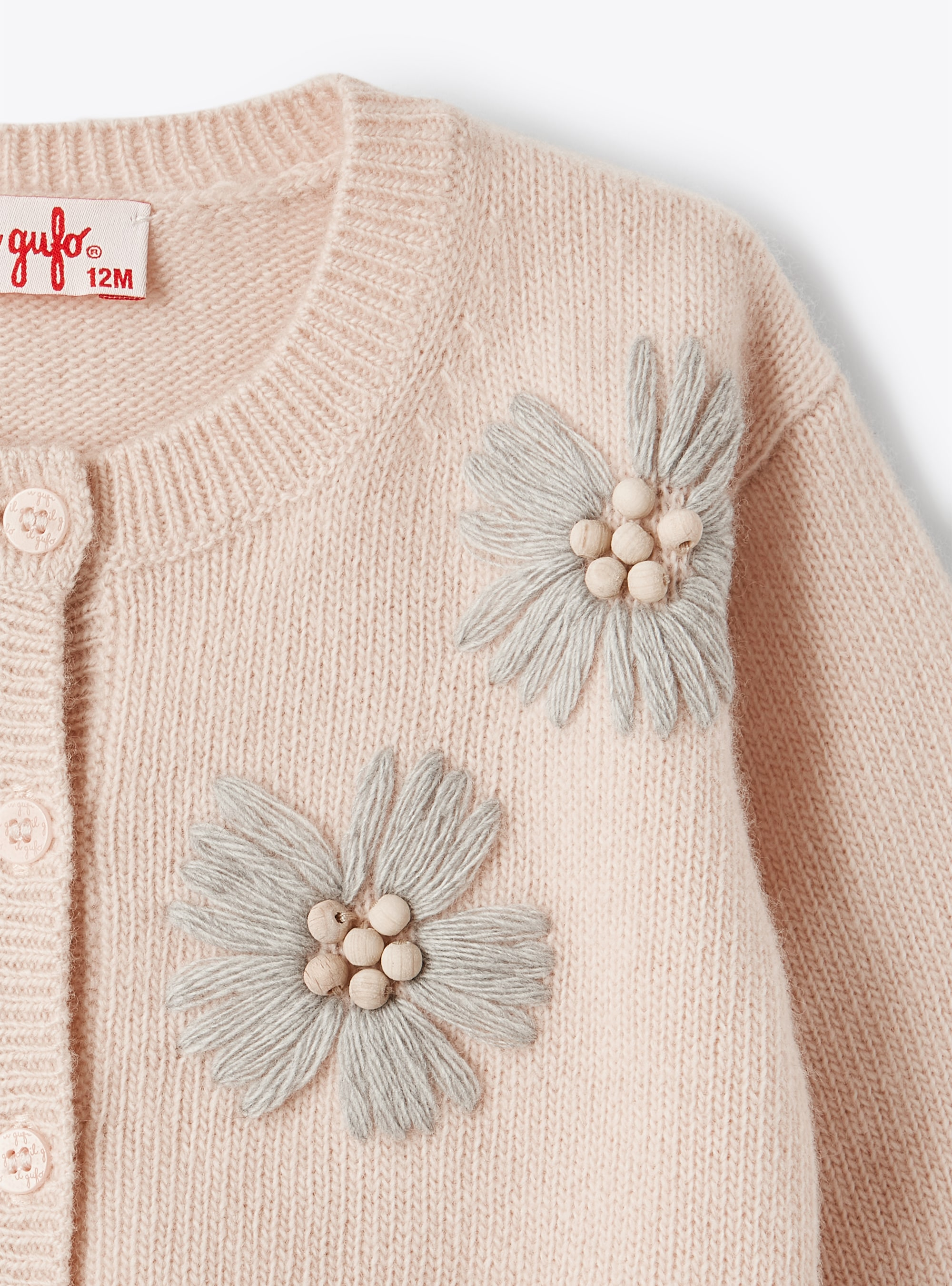 Quartz pink cardigan with embroidered flowers - Pink | Il Gufo