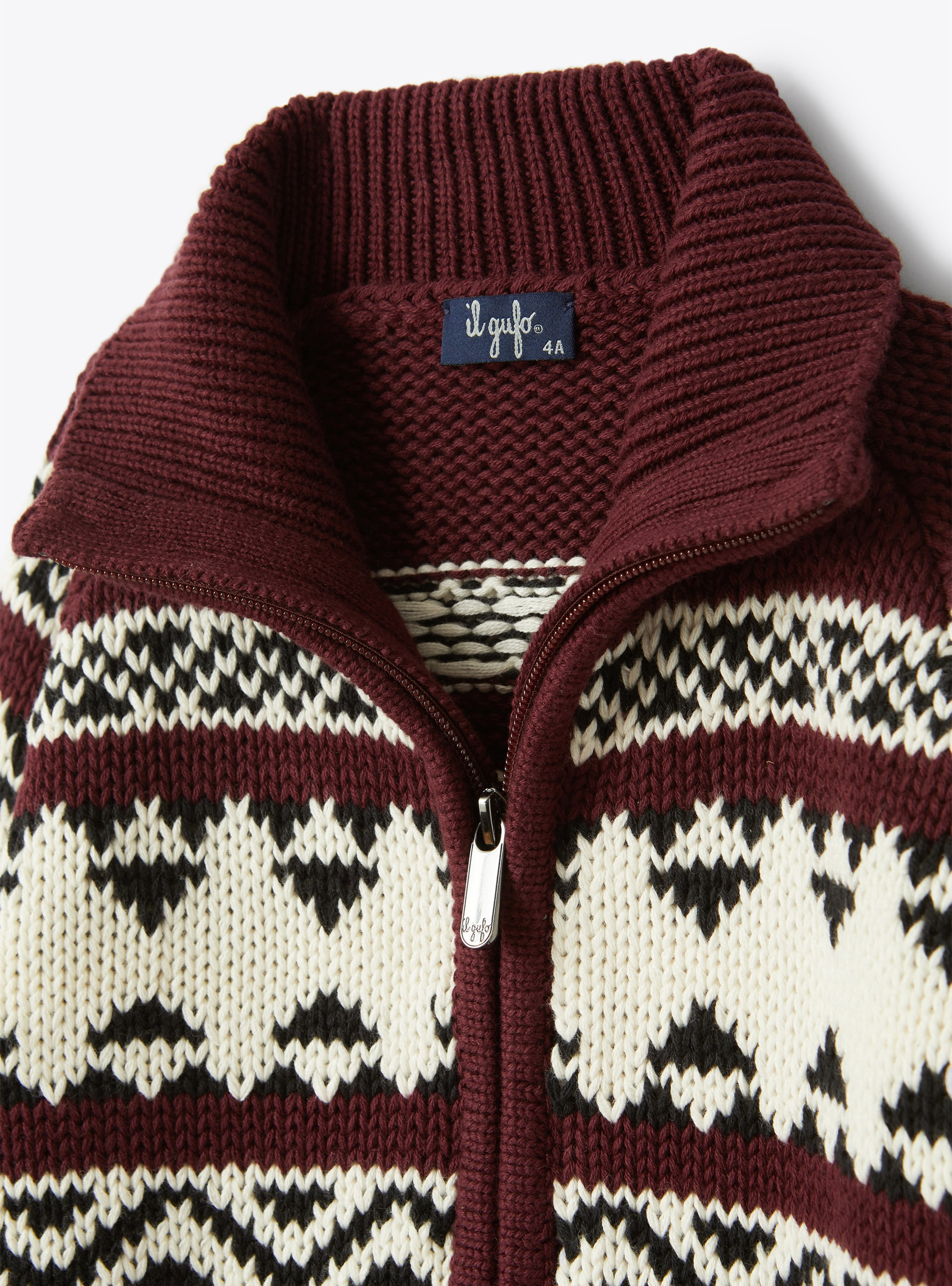 Jacquard-knit cotton cardigan - Burgundy | Il Gufo