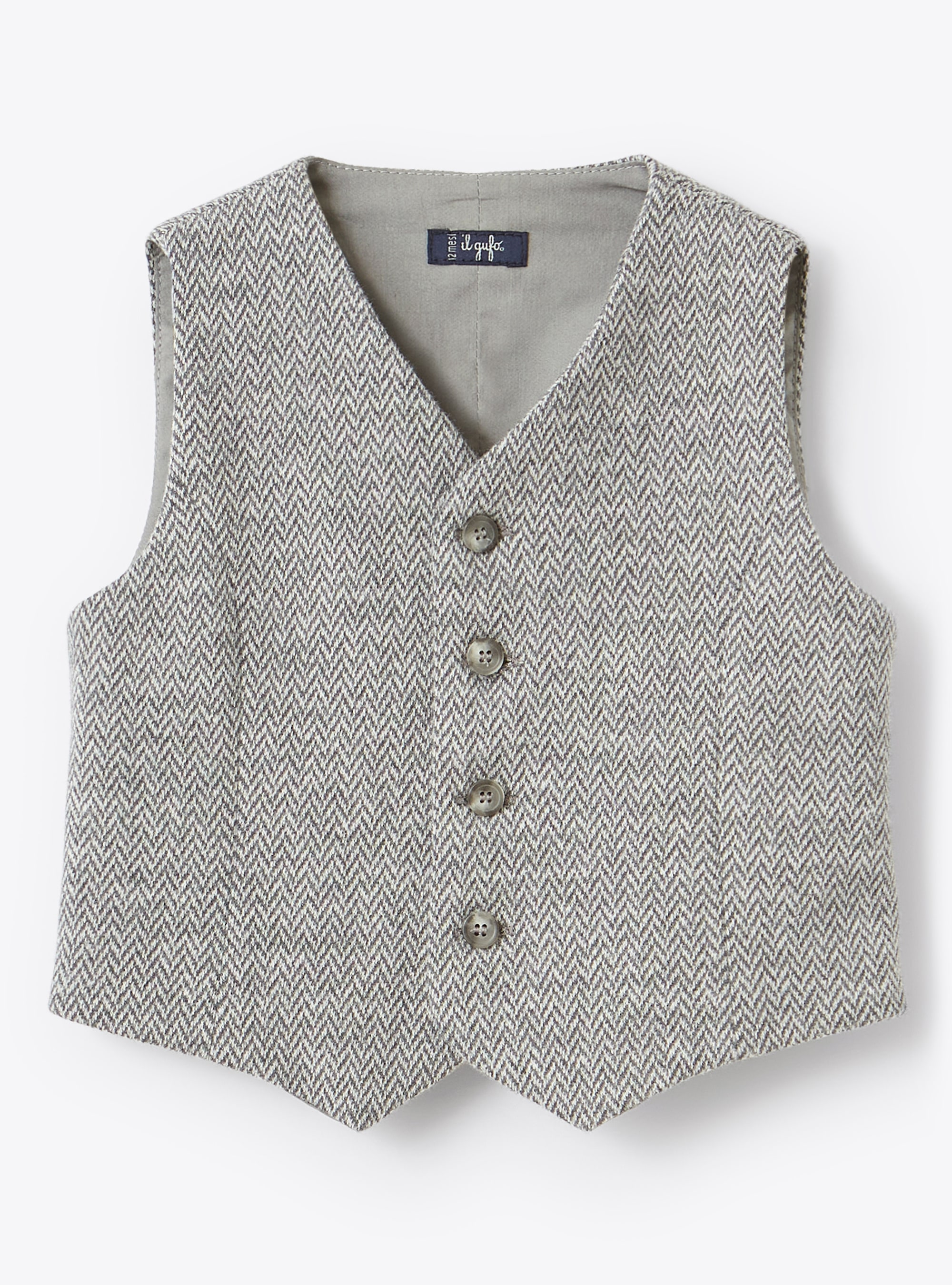 Grey cotton herringbone waistcoat - Sweaters - Il Gufo