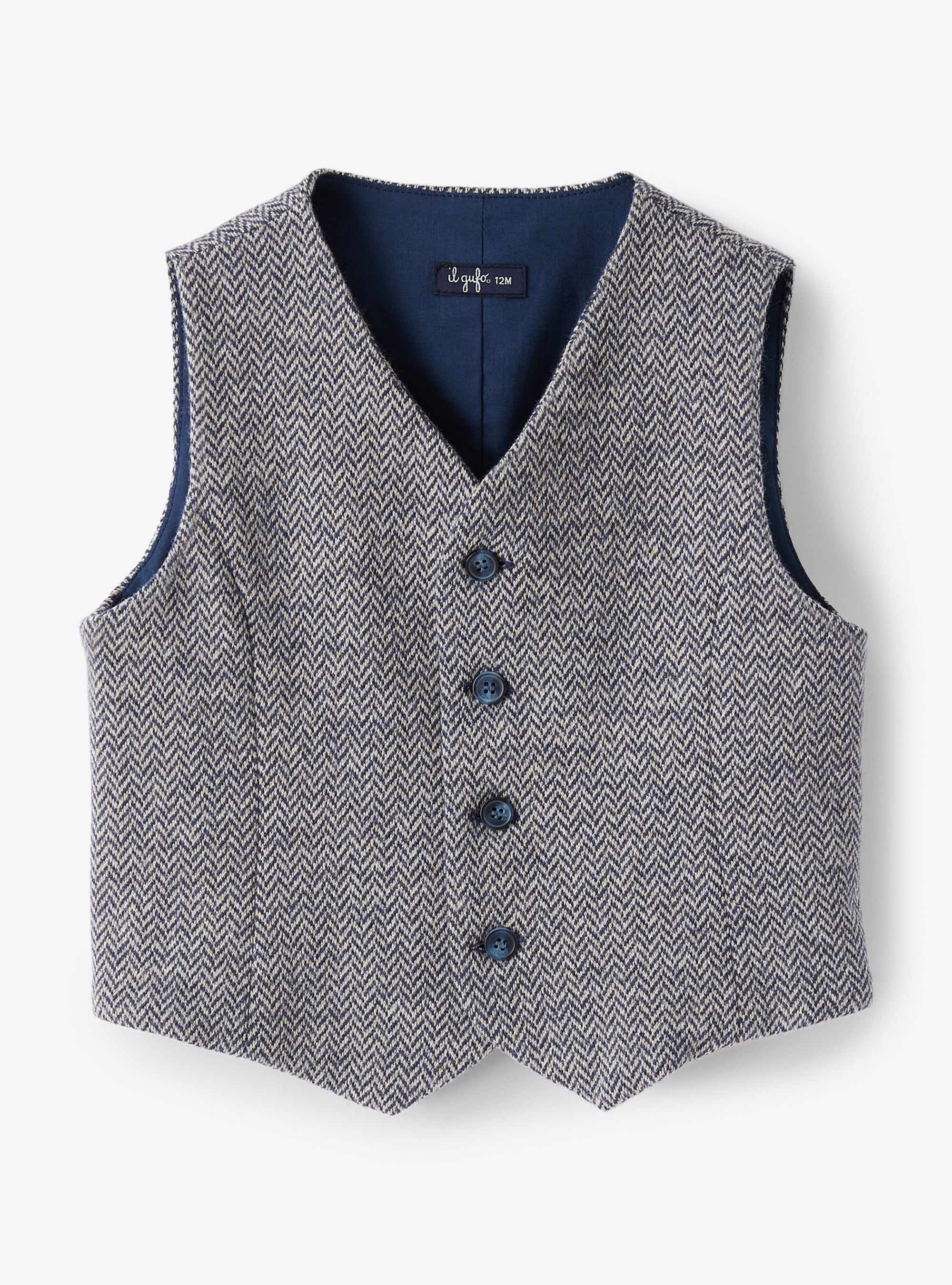 Navy cotton herringbone waistcoat - Sweaters - Il Gufo