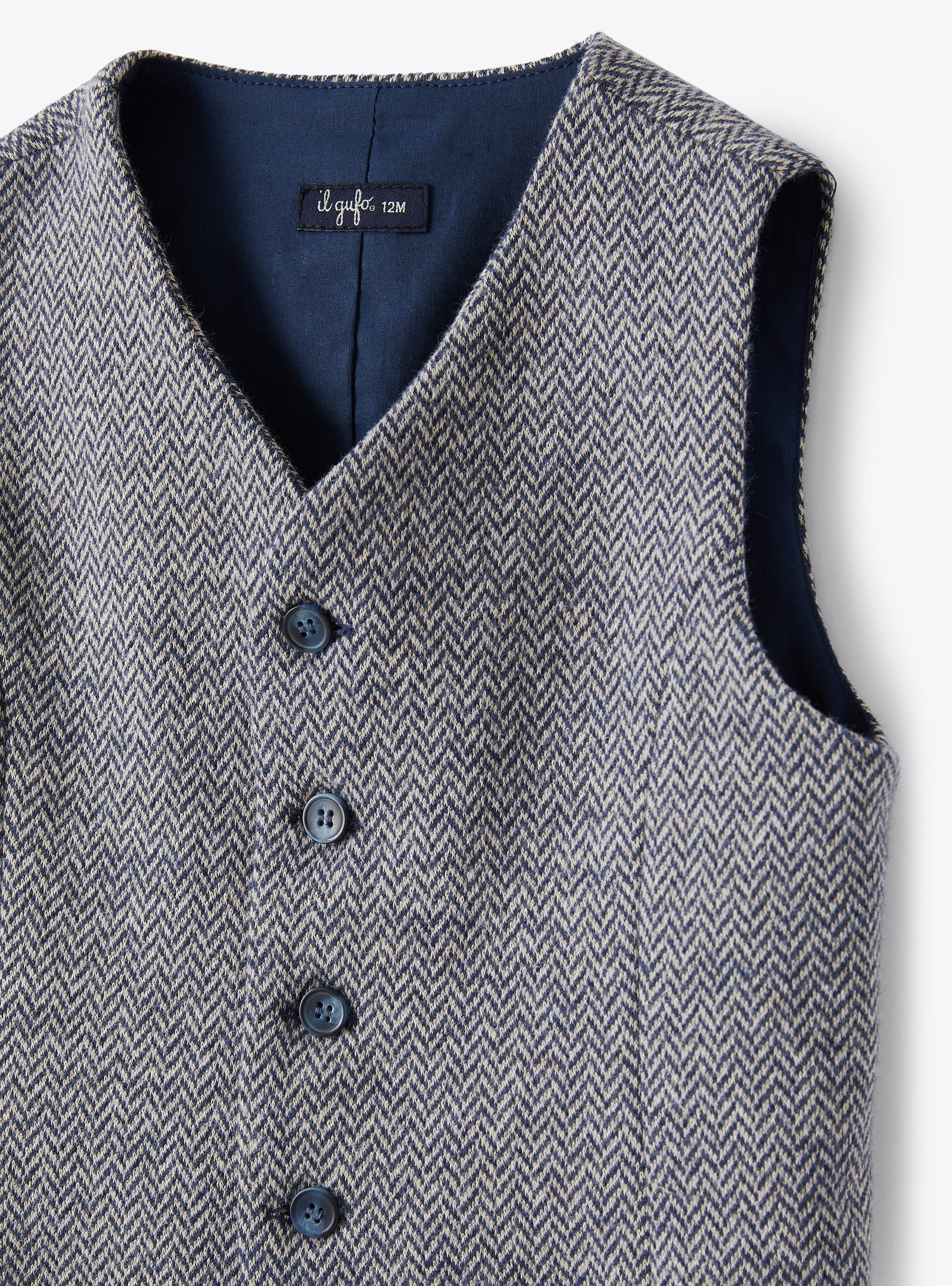 Navy cotton herringbone waistcoat - Blue | Il Gufo
