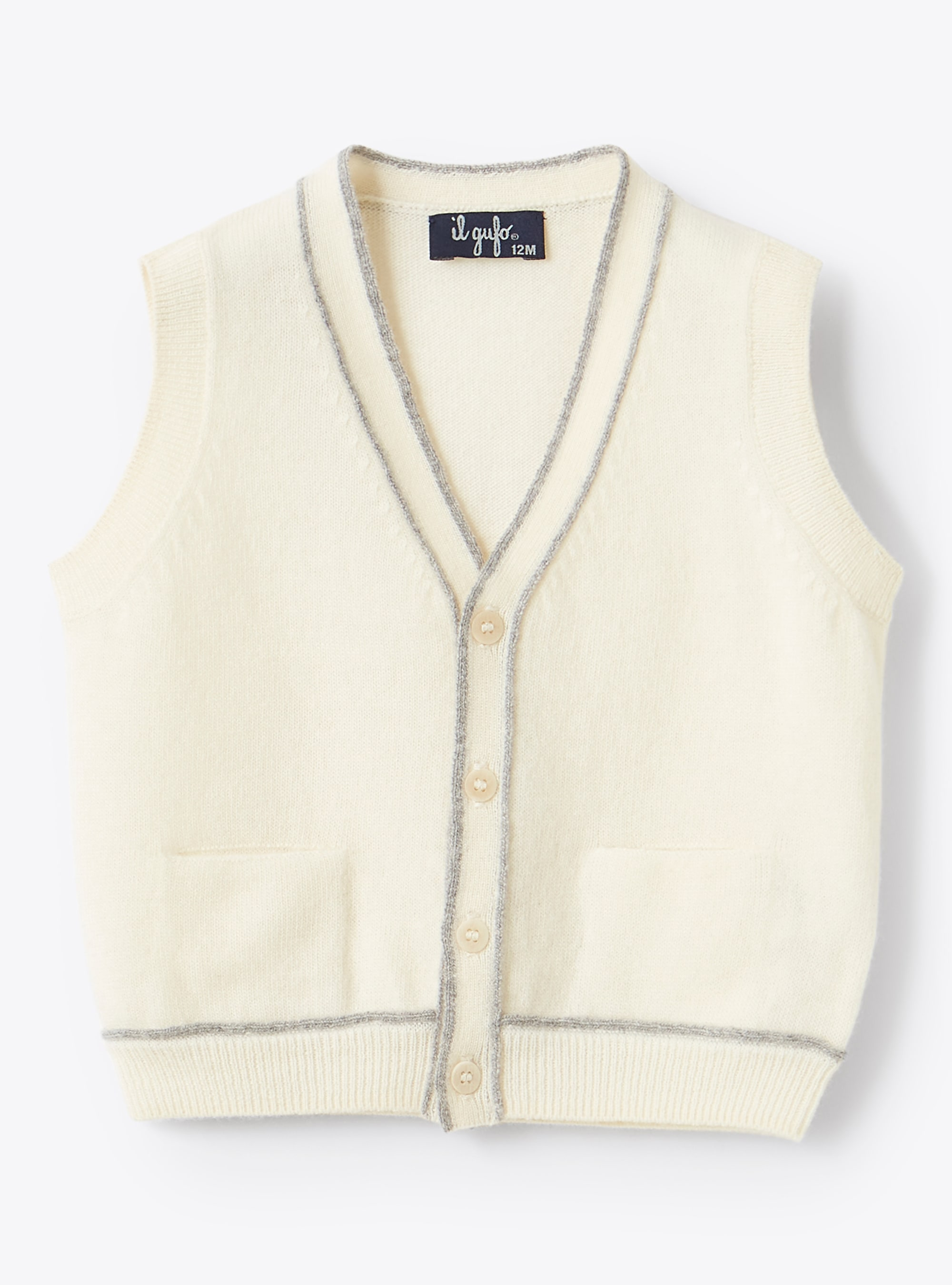 Contrast trim sleeveless wool cardigan - White | Il Gufo