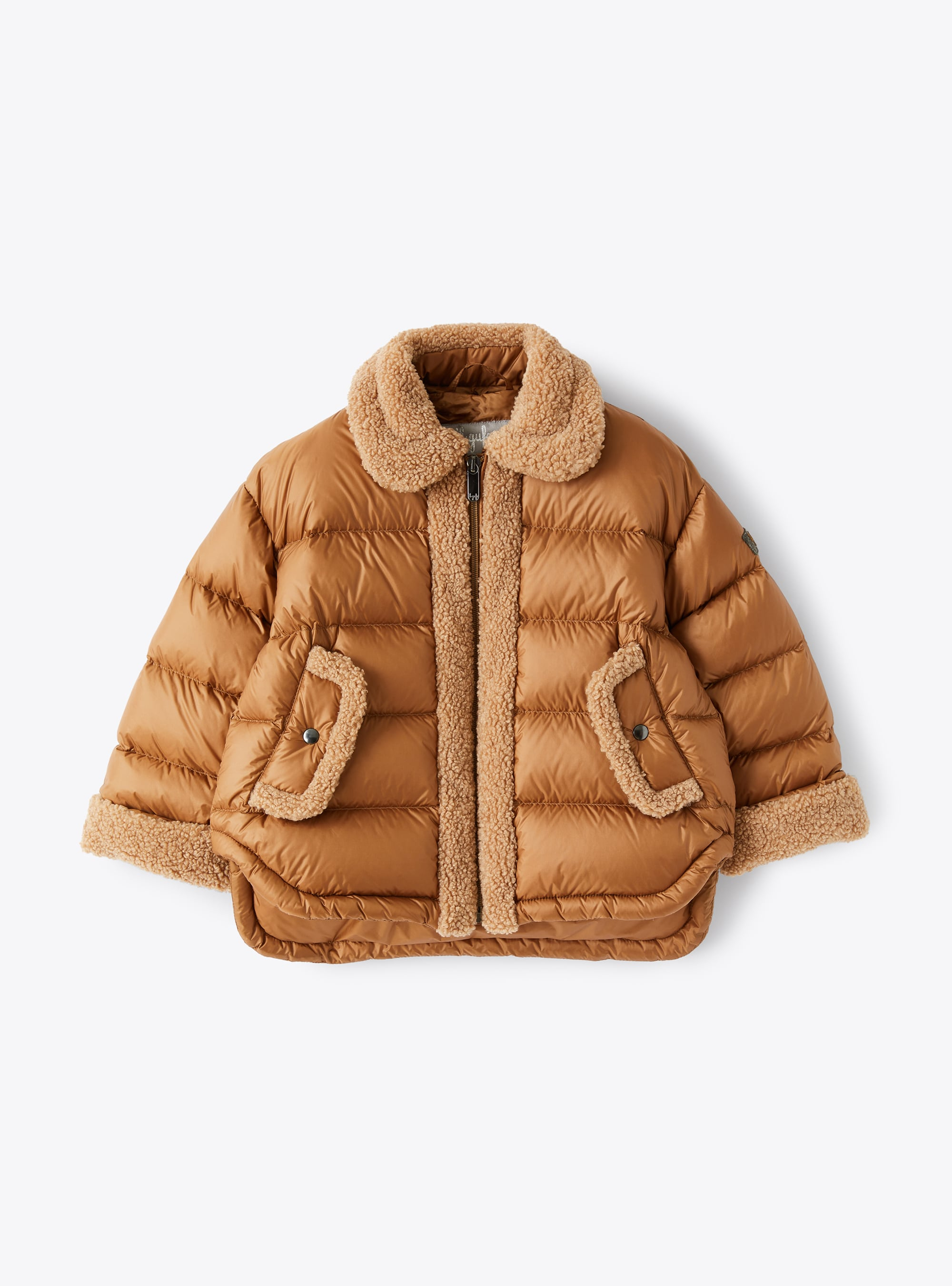 Short down jacket with teddy fleece inserts - Brown | Il Gufo
