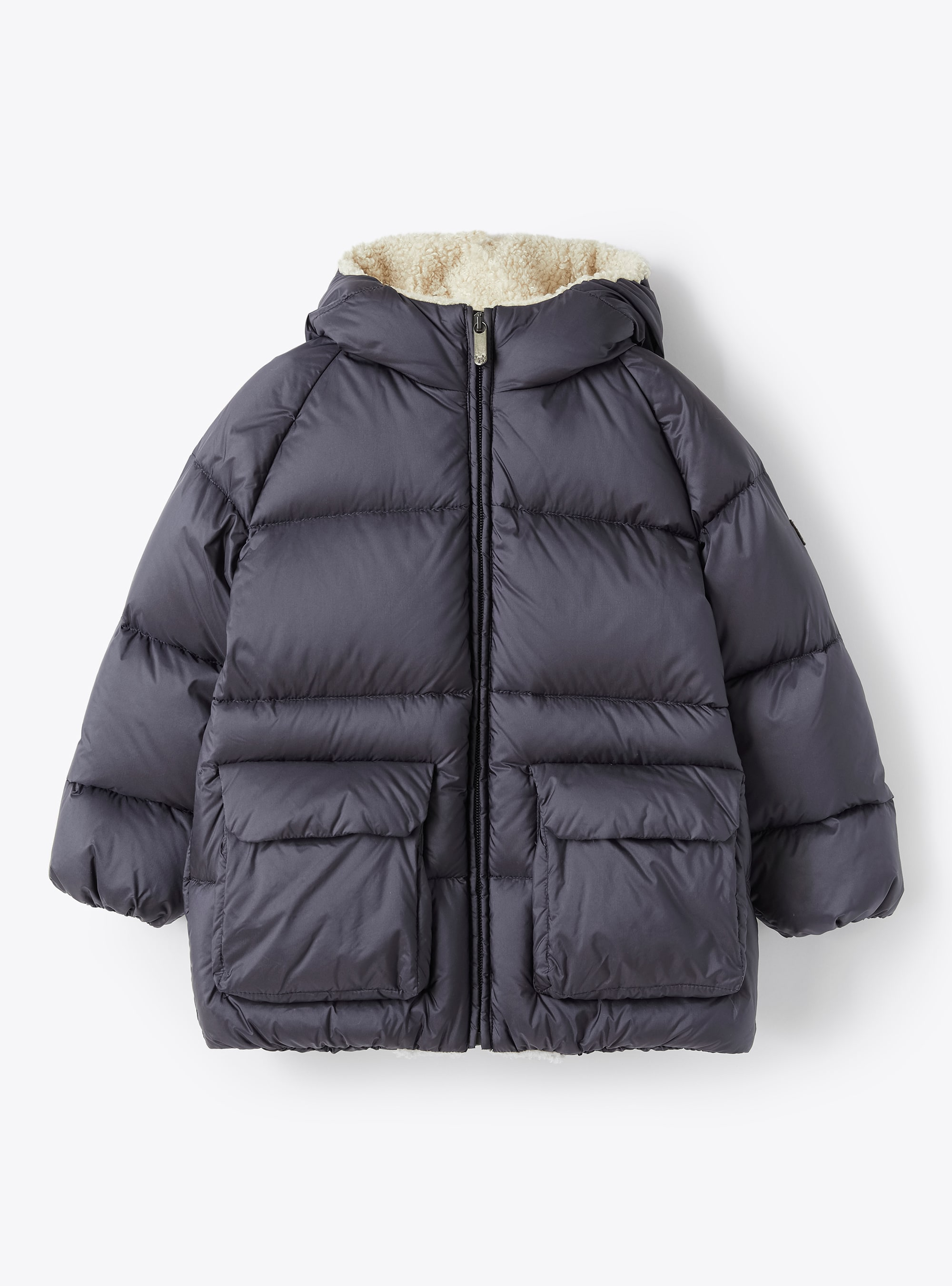 Short navy down jacket with teddy fleece details - Down Jackets - Il Gufo