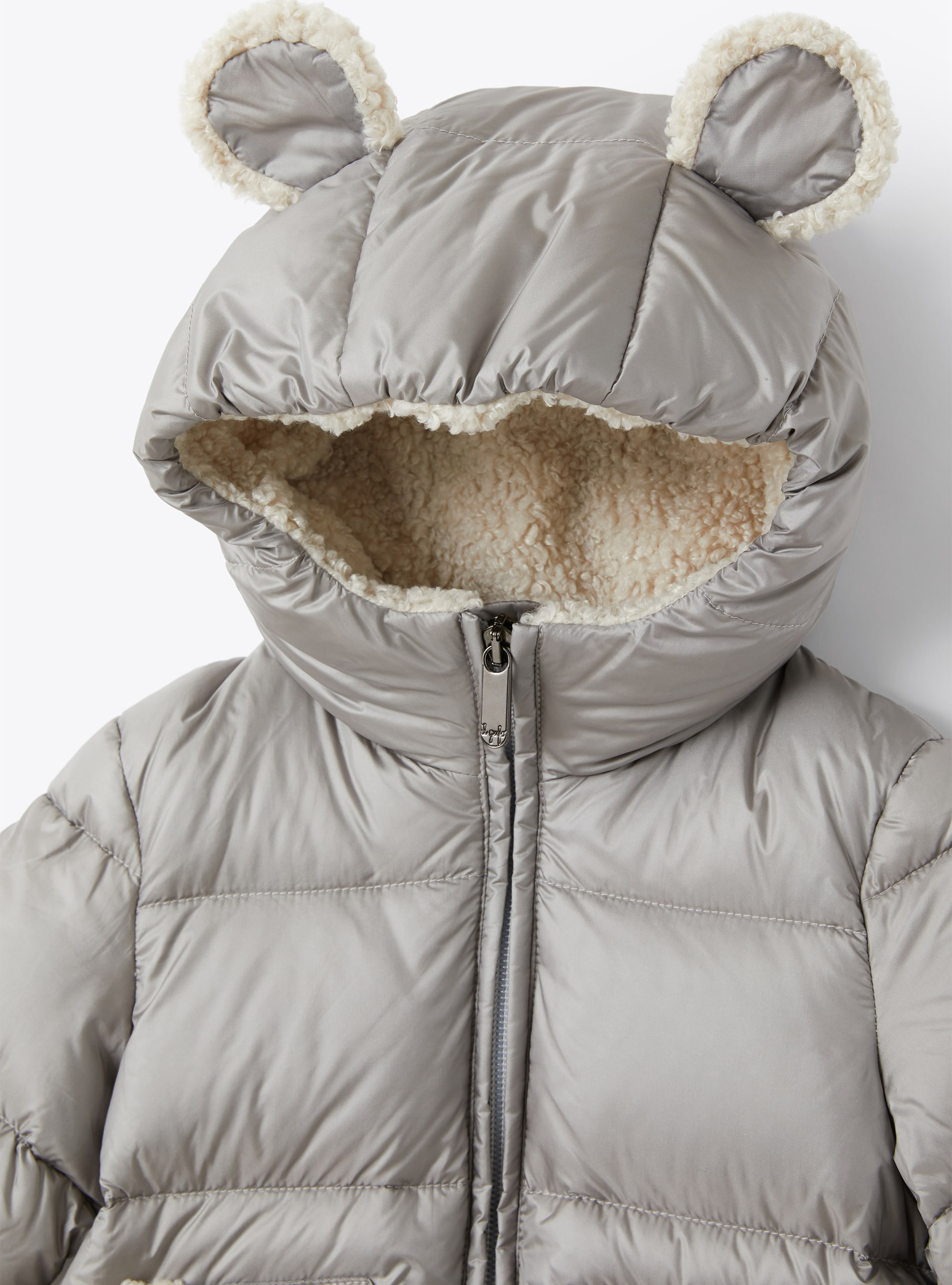 Down jacket with teddy fleece details - Grey | Il Gufo