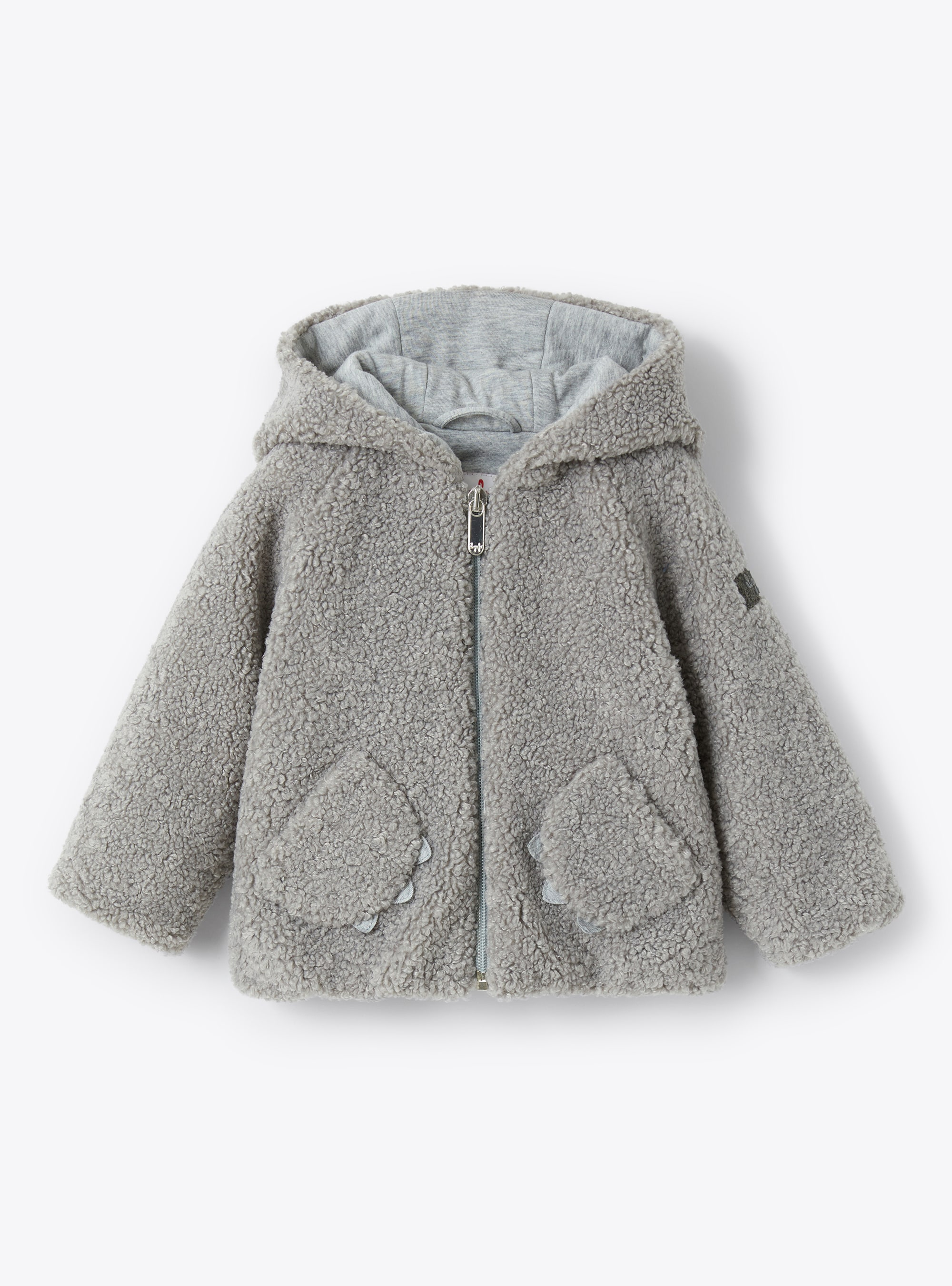 Серая плюшевая куртка с капюшоном - Пальто - Il Gufo