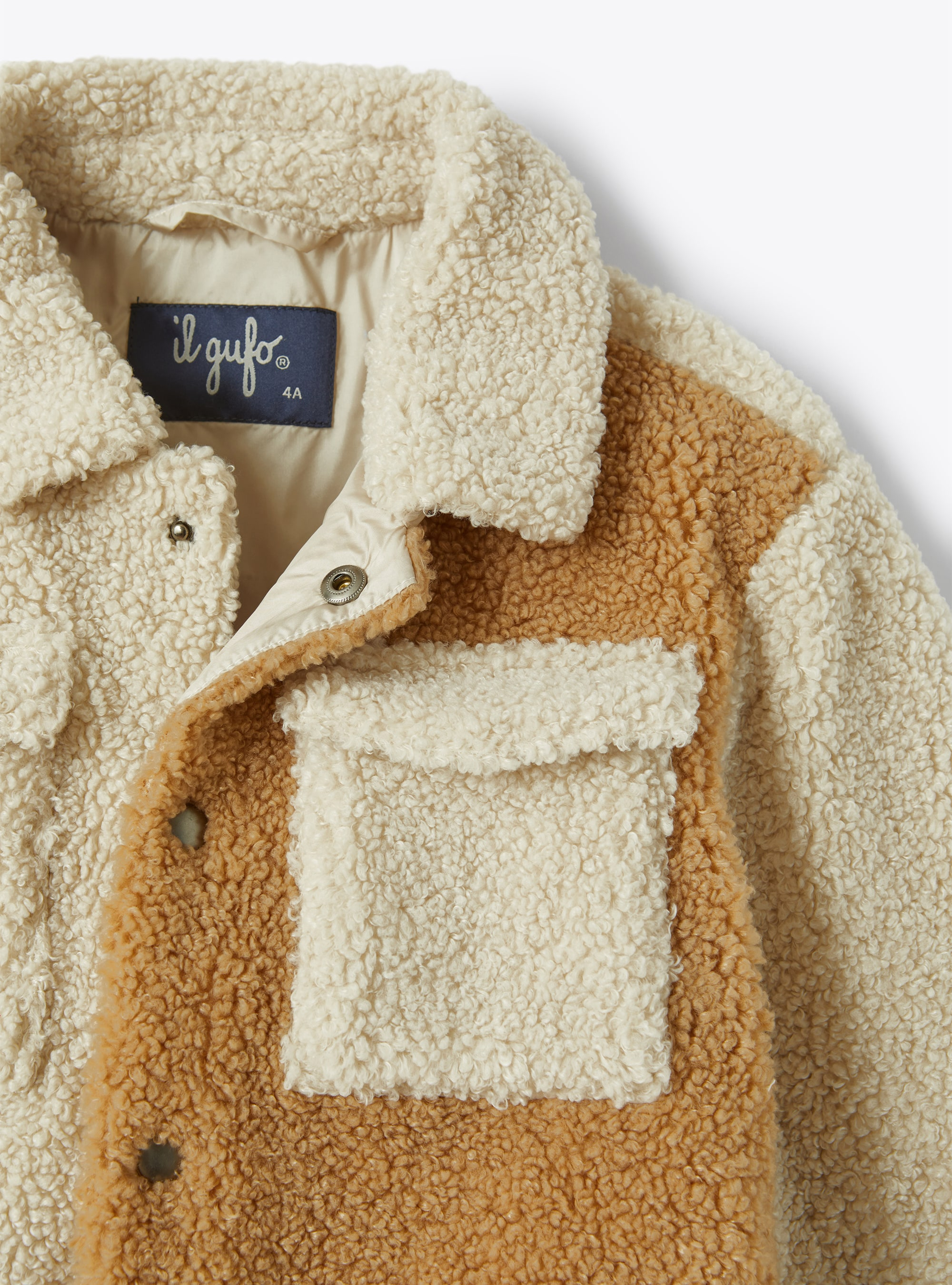 Colour-block teddy fleece overshirt - Beige | Il Gufo