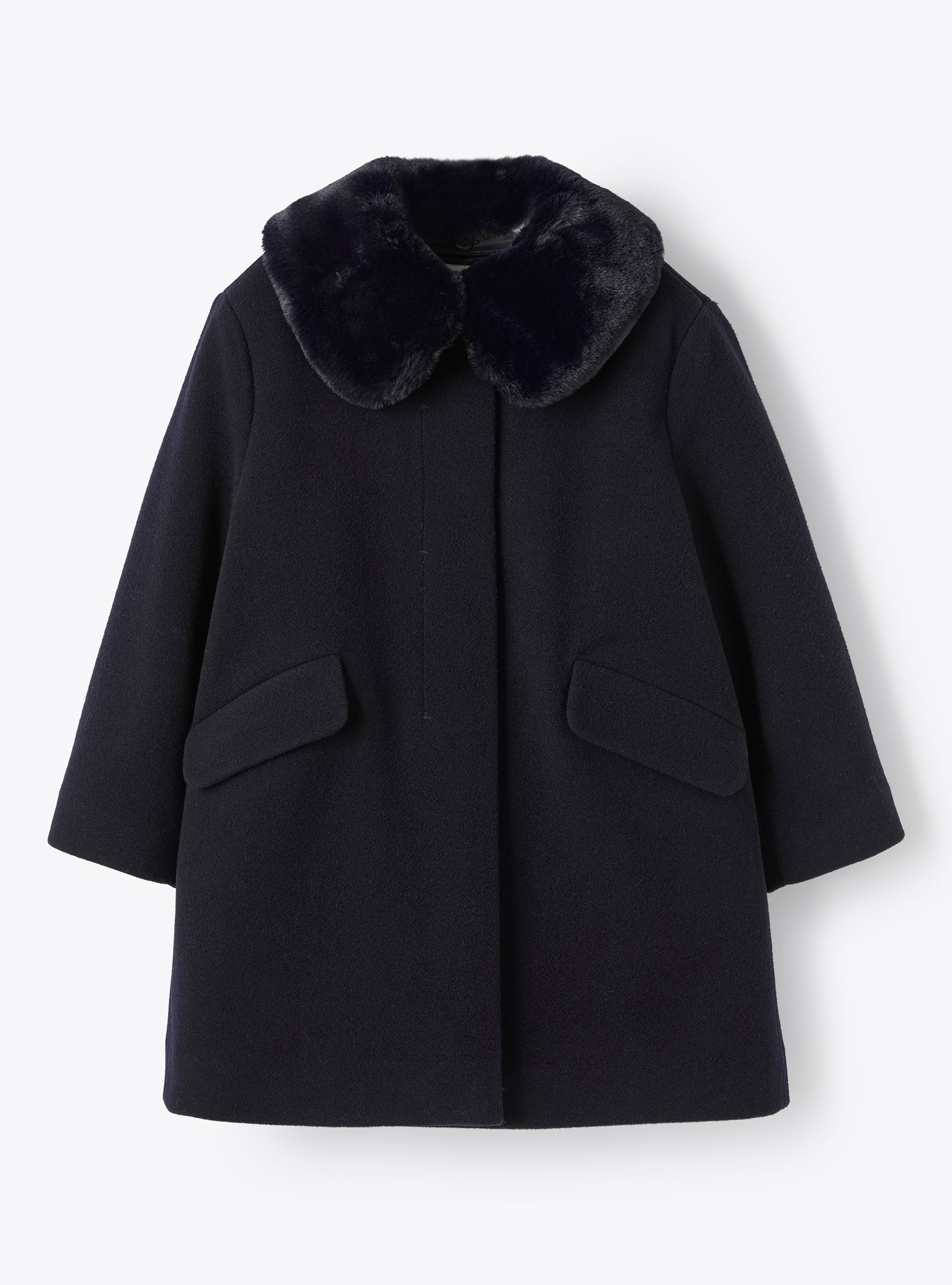 Cappotto in panno di lana con eco-fur - Blu | Il Gufo