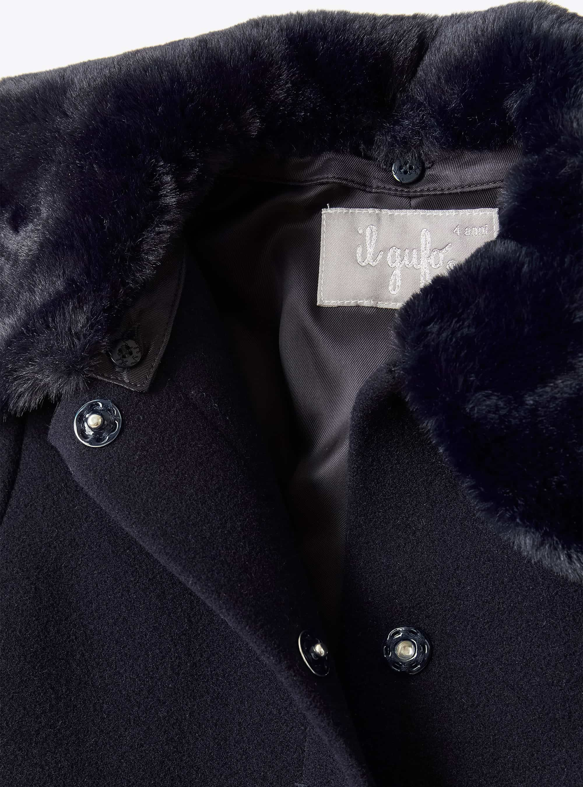 Wool Melton coat with faux fur - Blue | Il Gufo