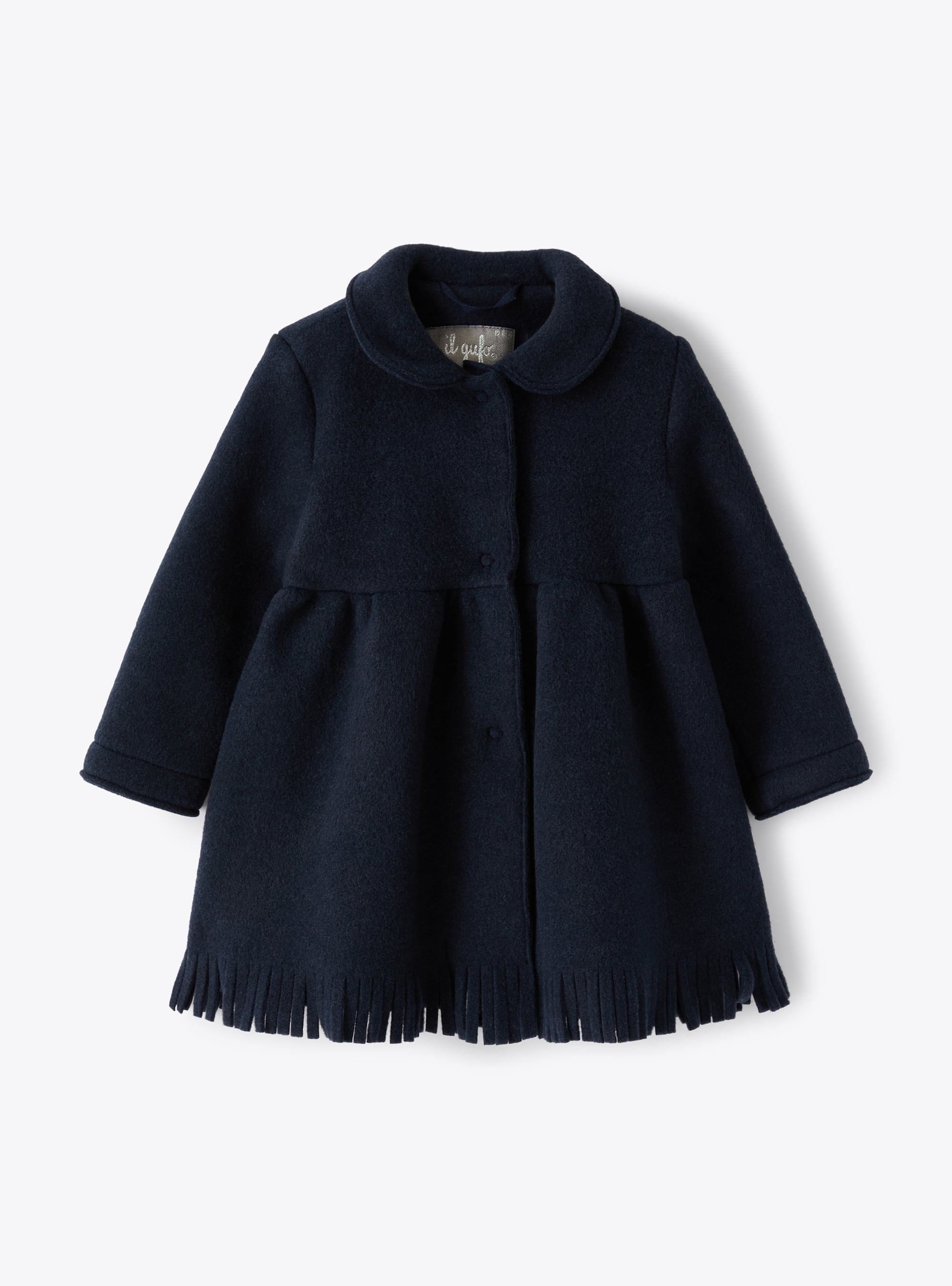 Mantel aus dunkelblauem Fleece mit Fransen - Daunenjacke - Il Gufo