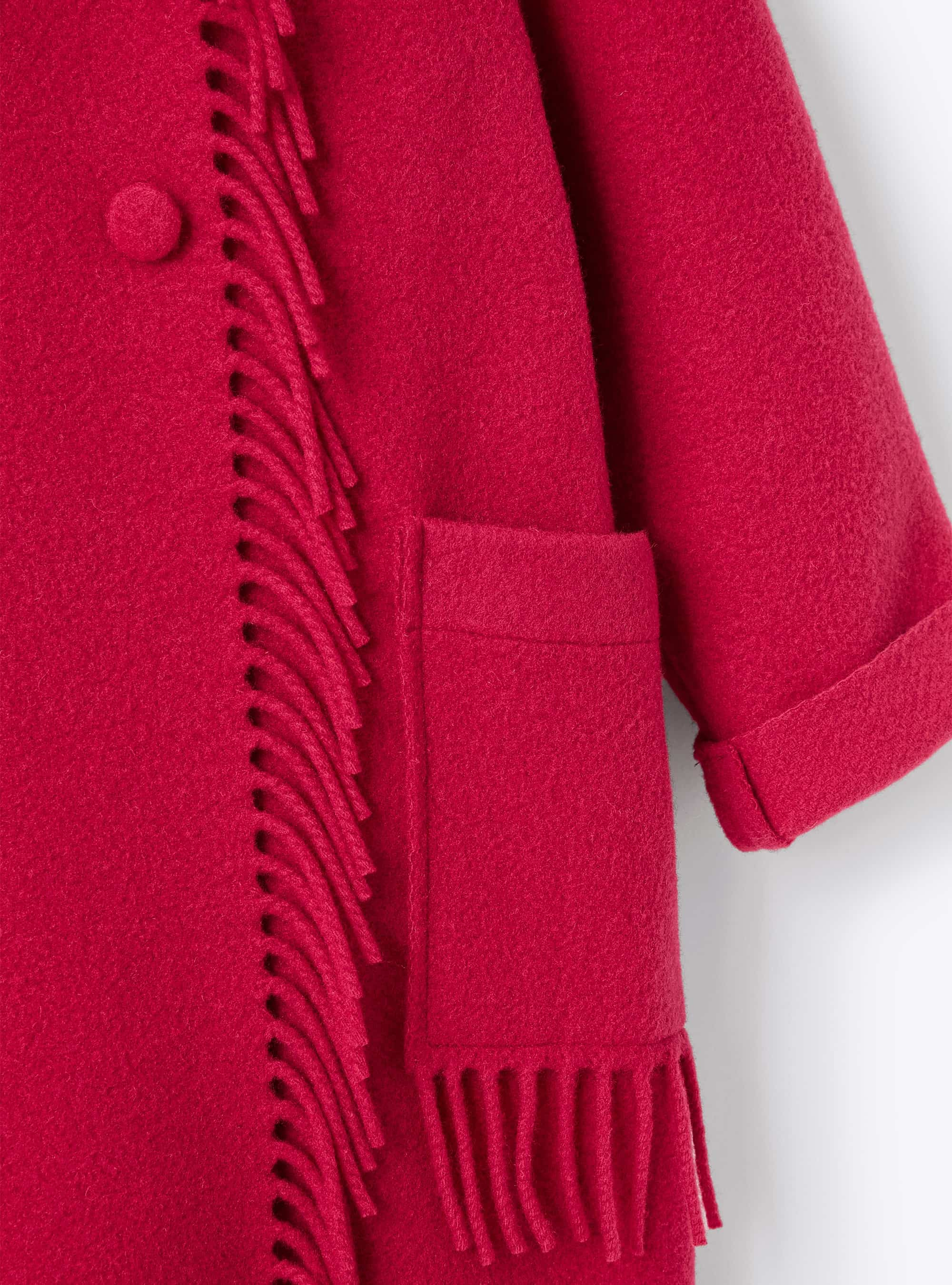 Manteau en drap de laine mélangée avec franges - Fuchsia | Il Gufo