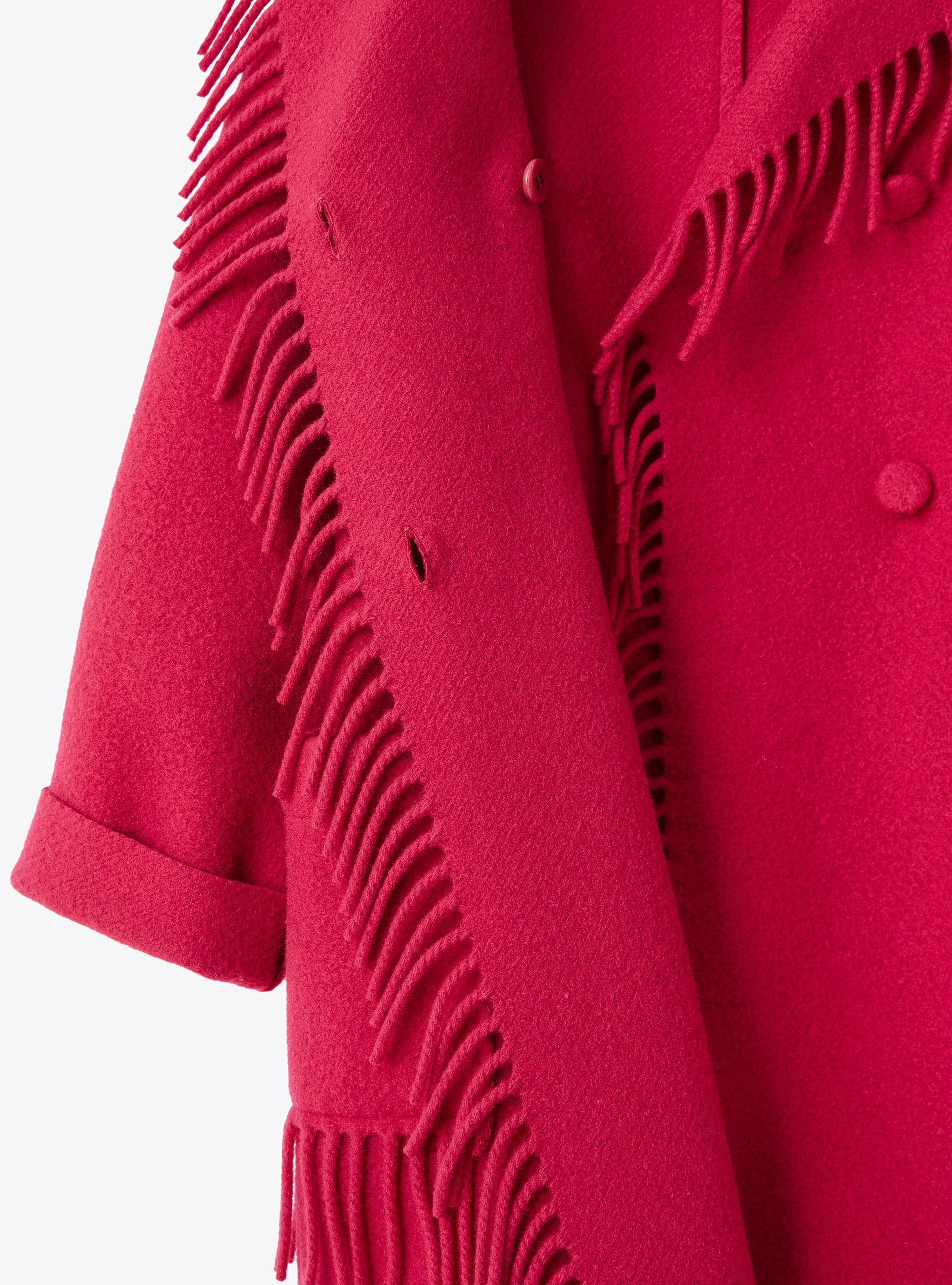 Manteau en drap de laine mélangée avec franges - Fuchsia | Il Gufo