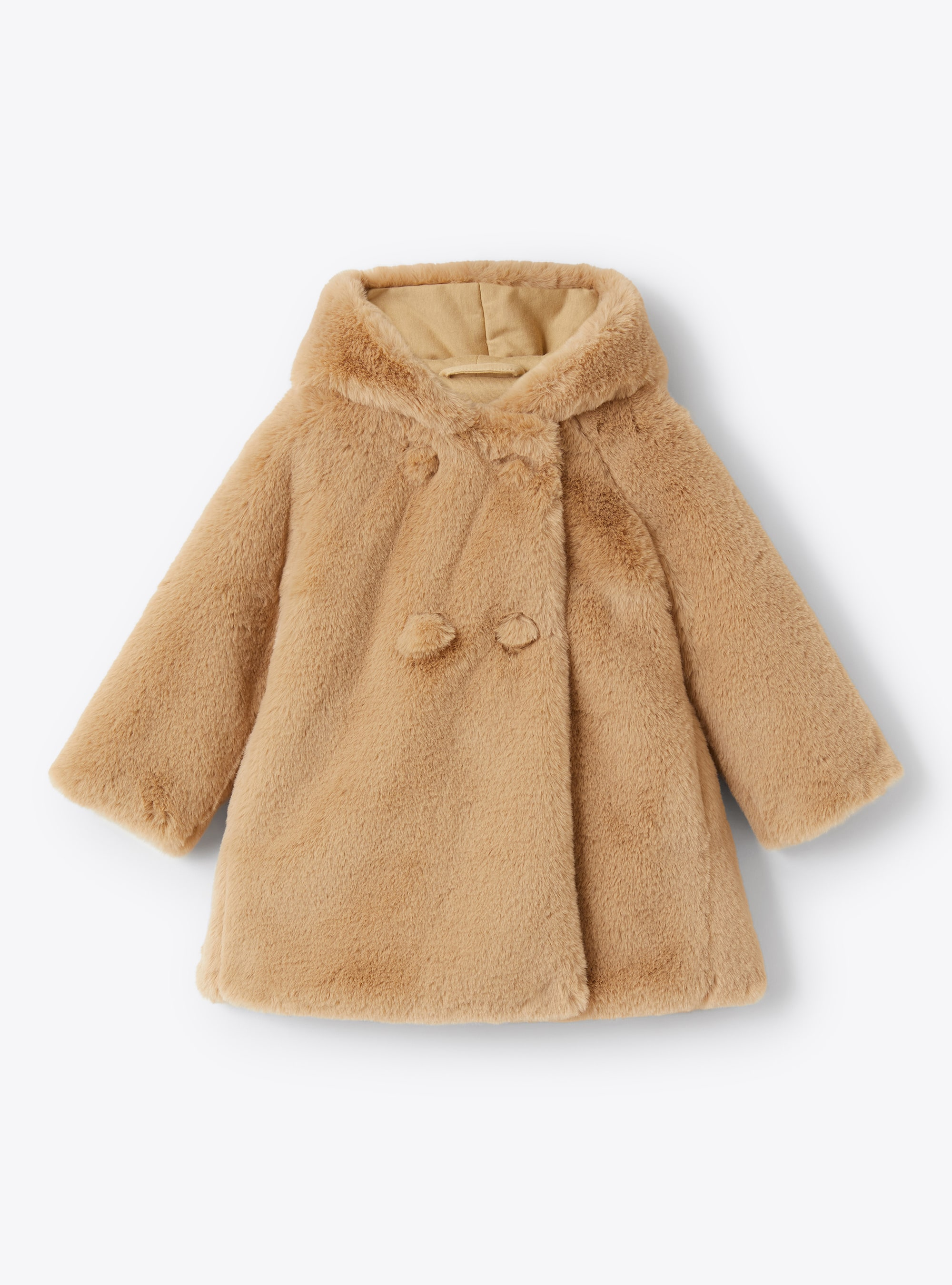 Бежевое пальто из экомеха для новорожденной - Пальто - Il Gufo