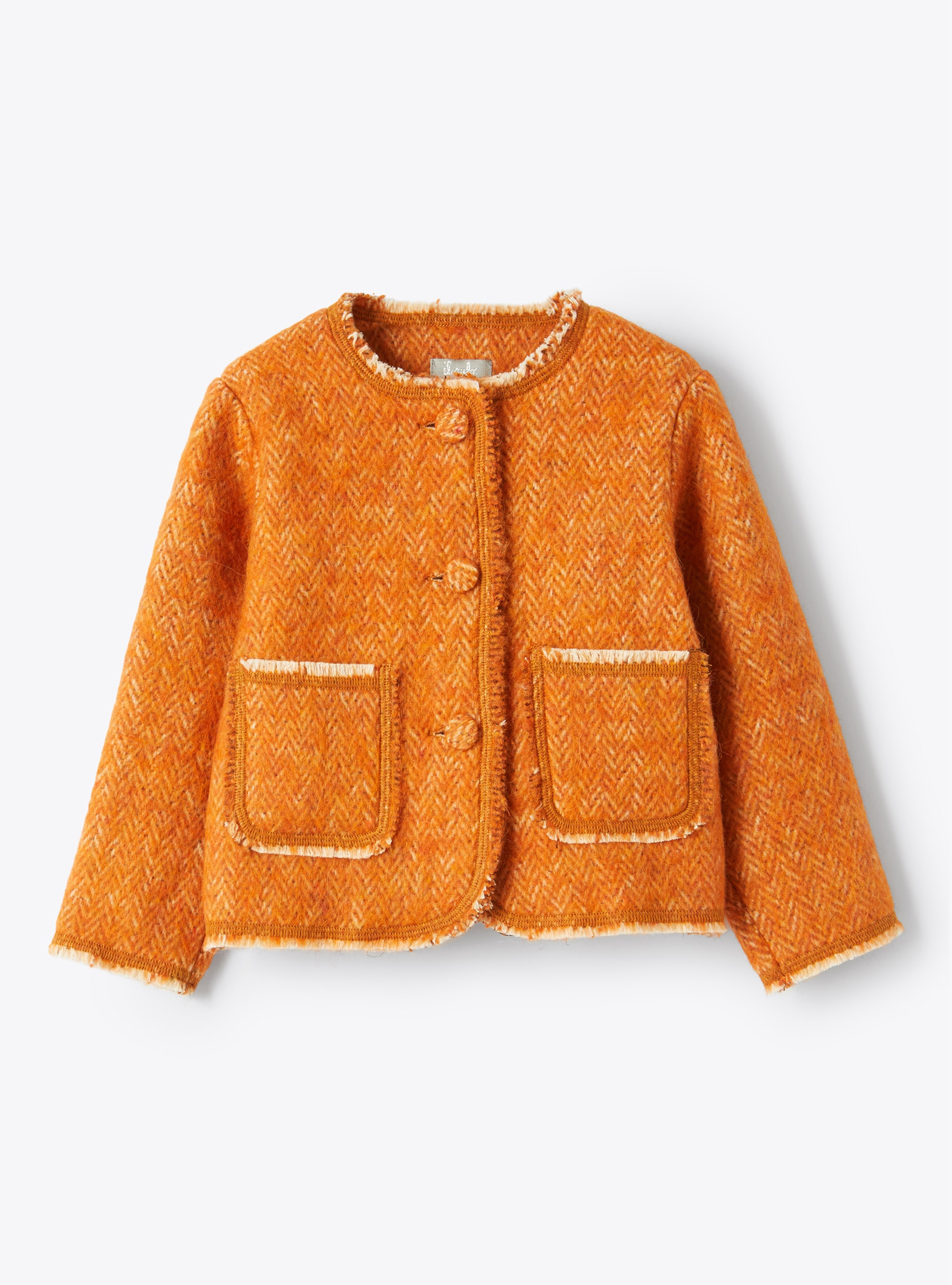 Boxy jacket in recycled herringbone fabric - Orange | Il Gufo