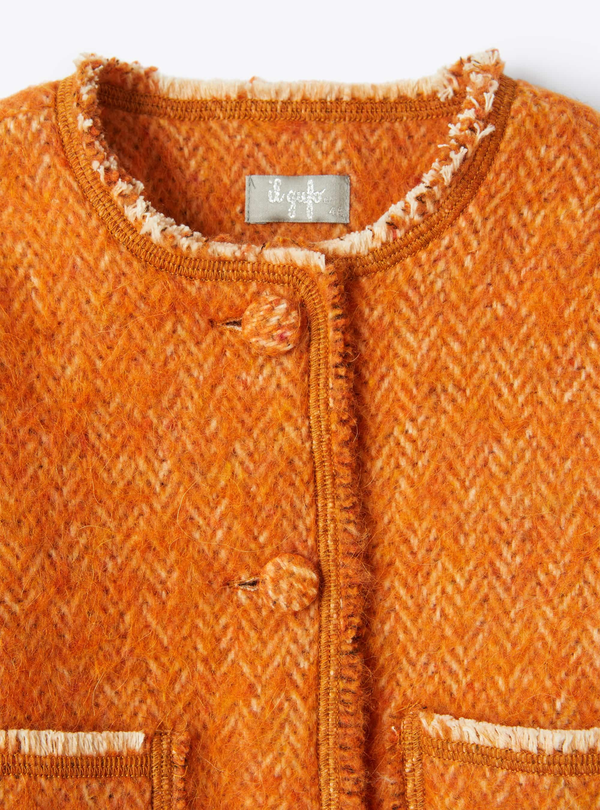 Boxy jacket in recycled herringbone fabric - Orange | Il Gufo