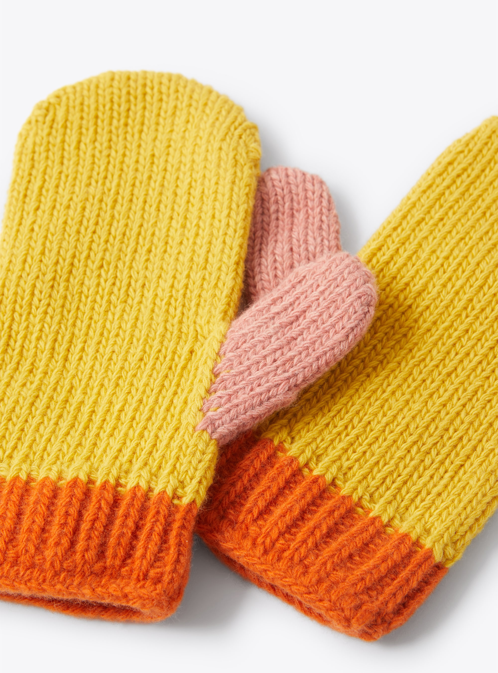 Multicoloured merino wool mittens - Yellow | Il Gufo