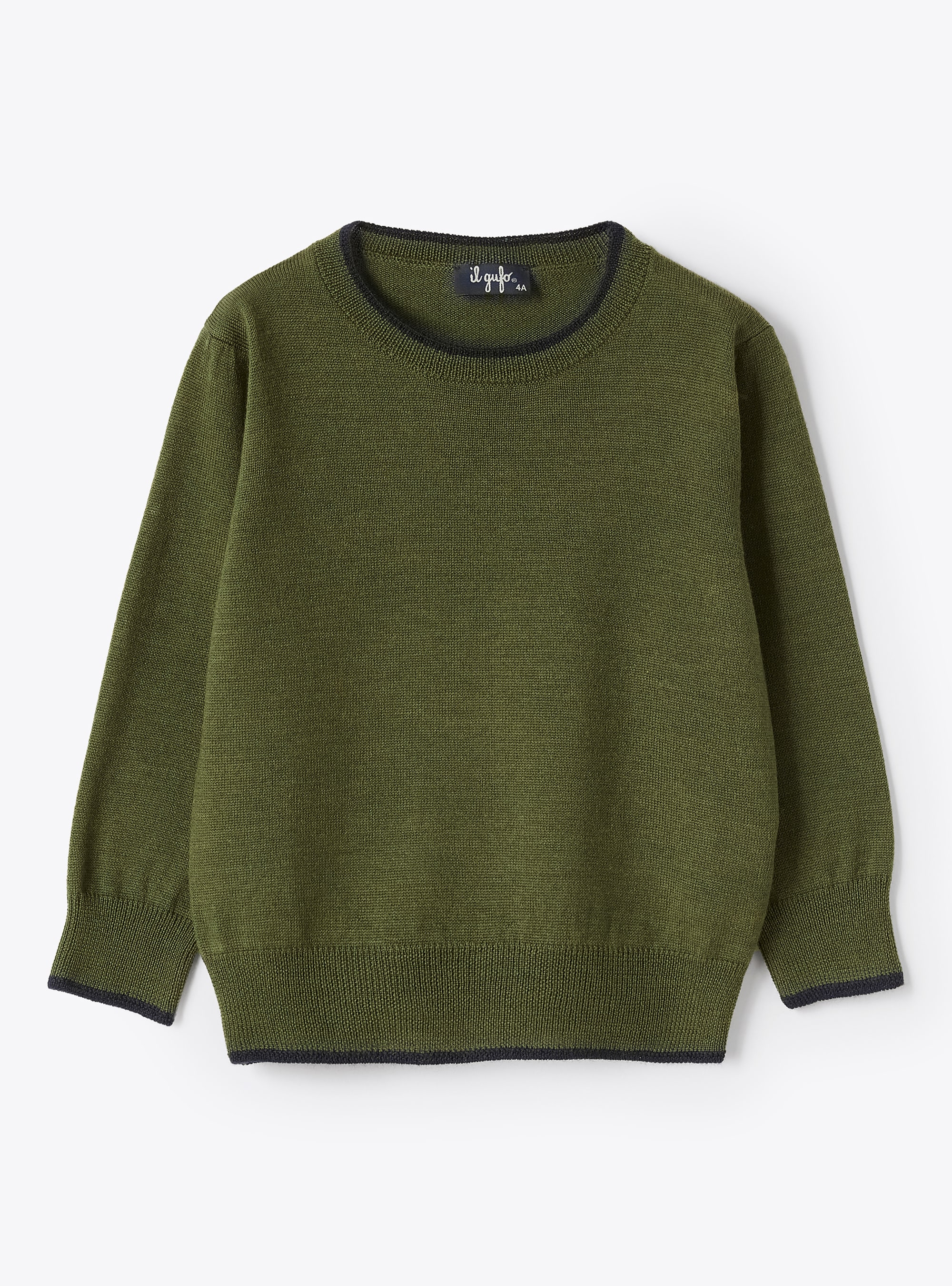 Maglia in lana con profili a contrasto - Verde | Il Gufo