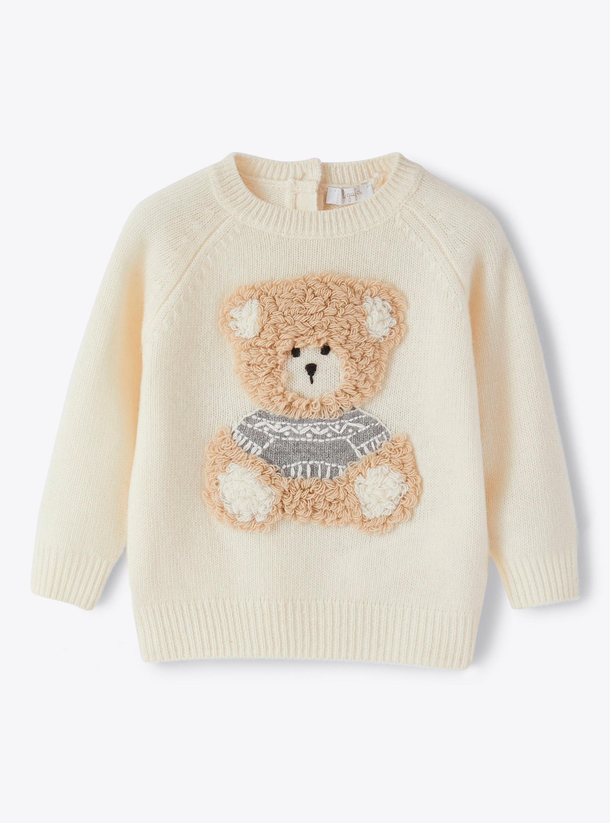 White wool sweater with teddy bear - White | Il Gufo