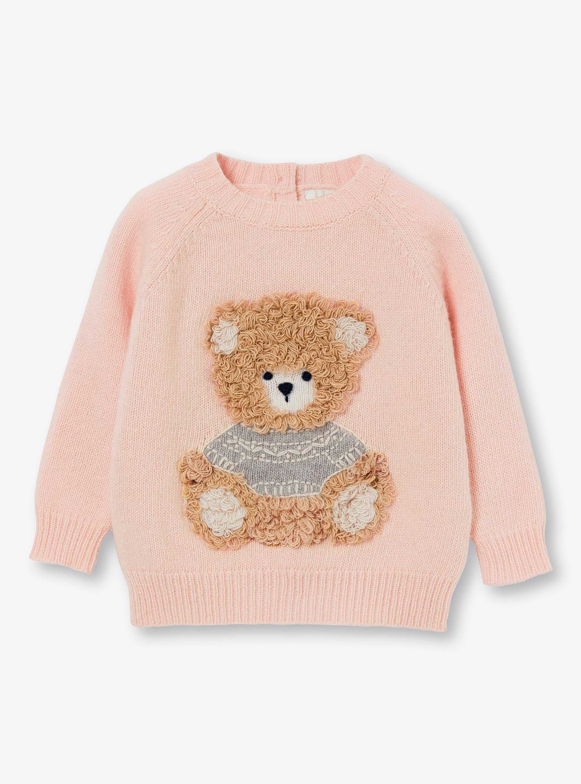 Pink wool sweater with teddy bear - Sweaters - Il Gufo