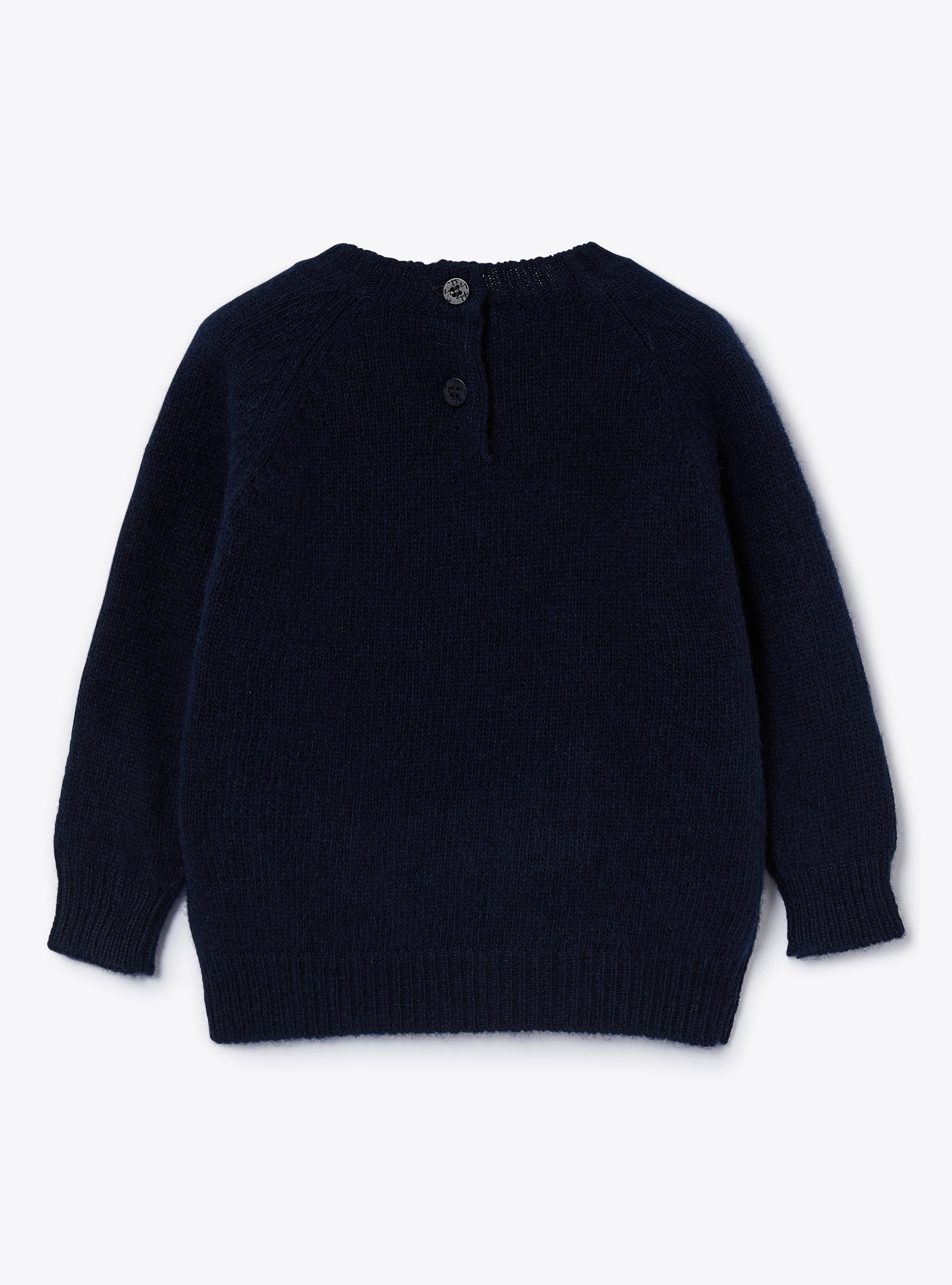 Navy wool sweater with teddy bear - Blue | Il Gufo