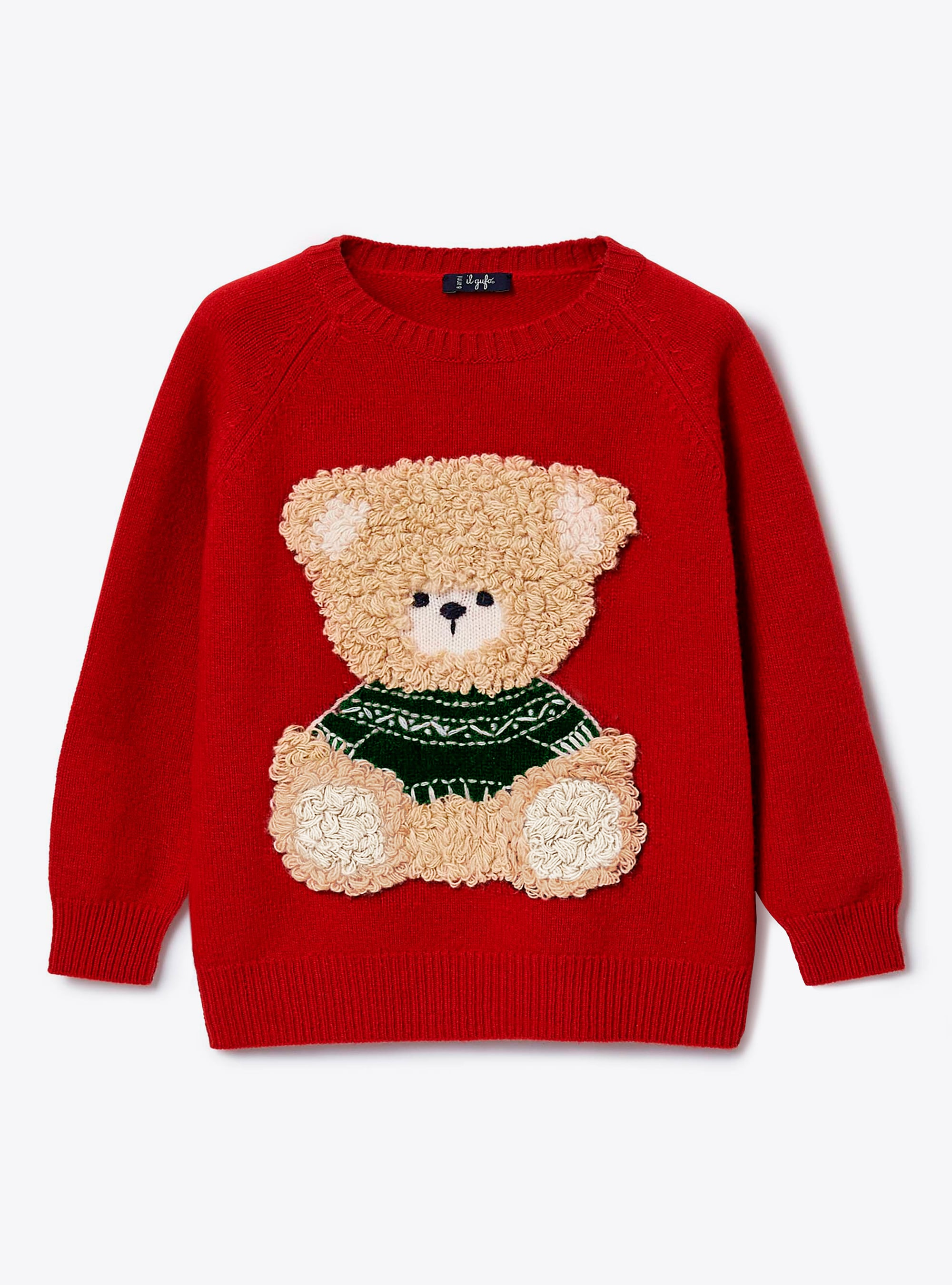 Red wool sweater with teddy bear - Sweaters - Il Gufo
