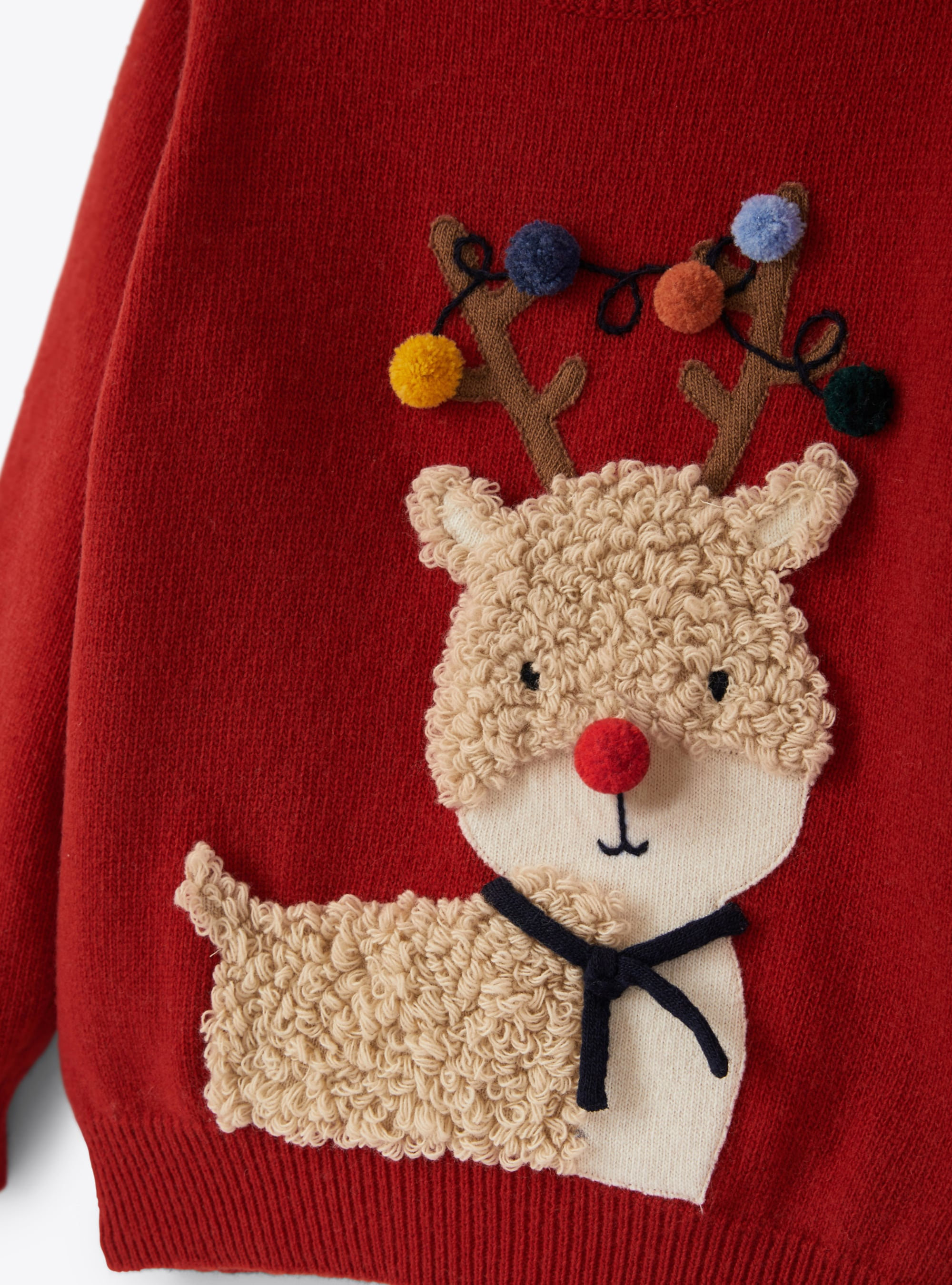 Reindeer and pompom Christmas sweater - Red | Il Gufo