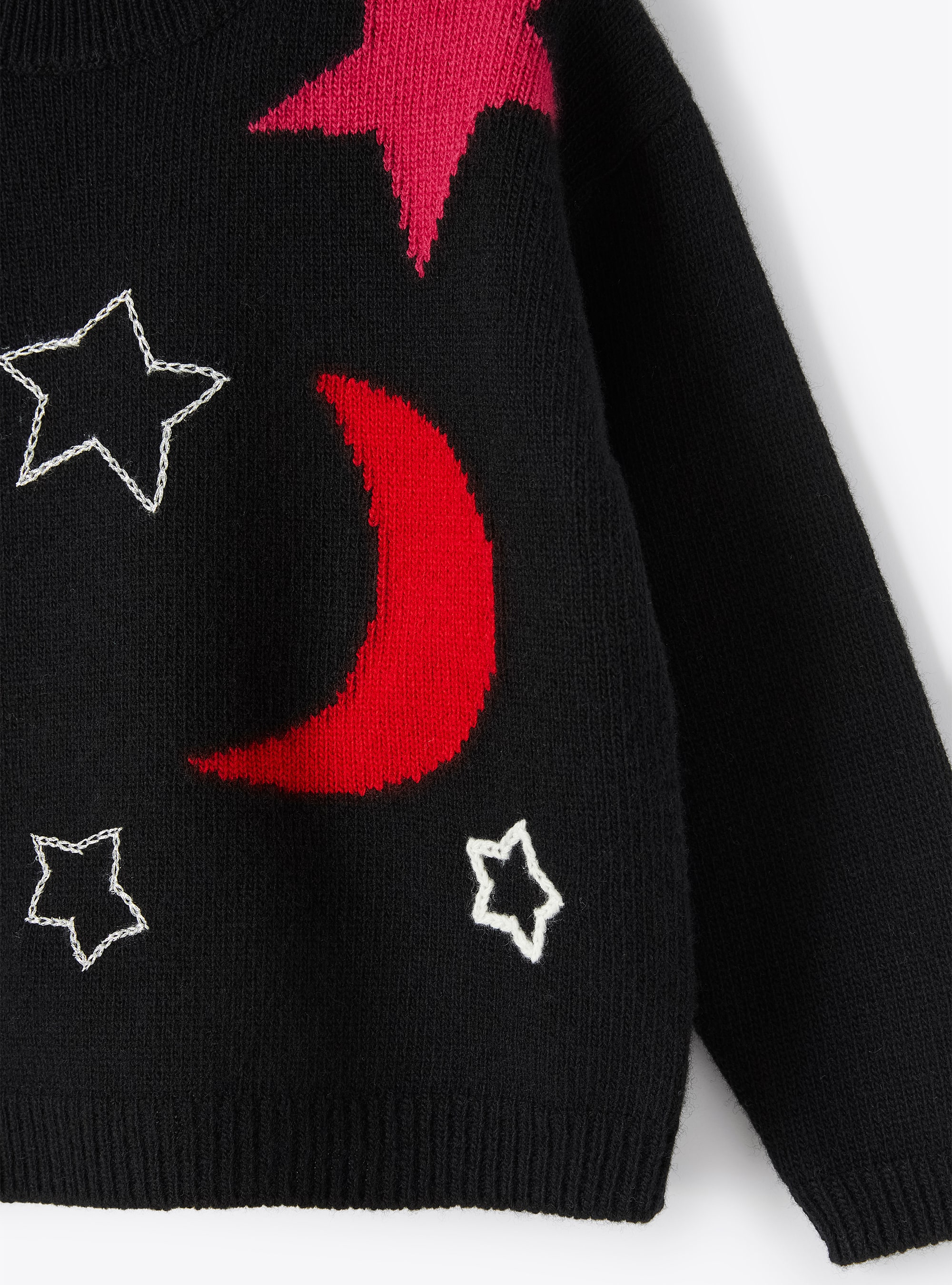 Maglione in lana con stelle multicolor - Nero | Il Gufo