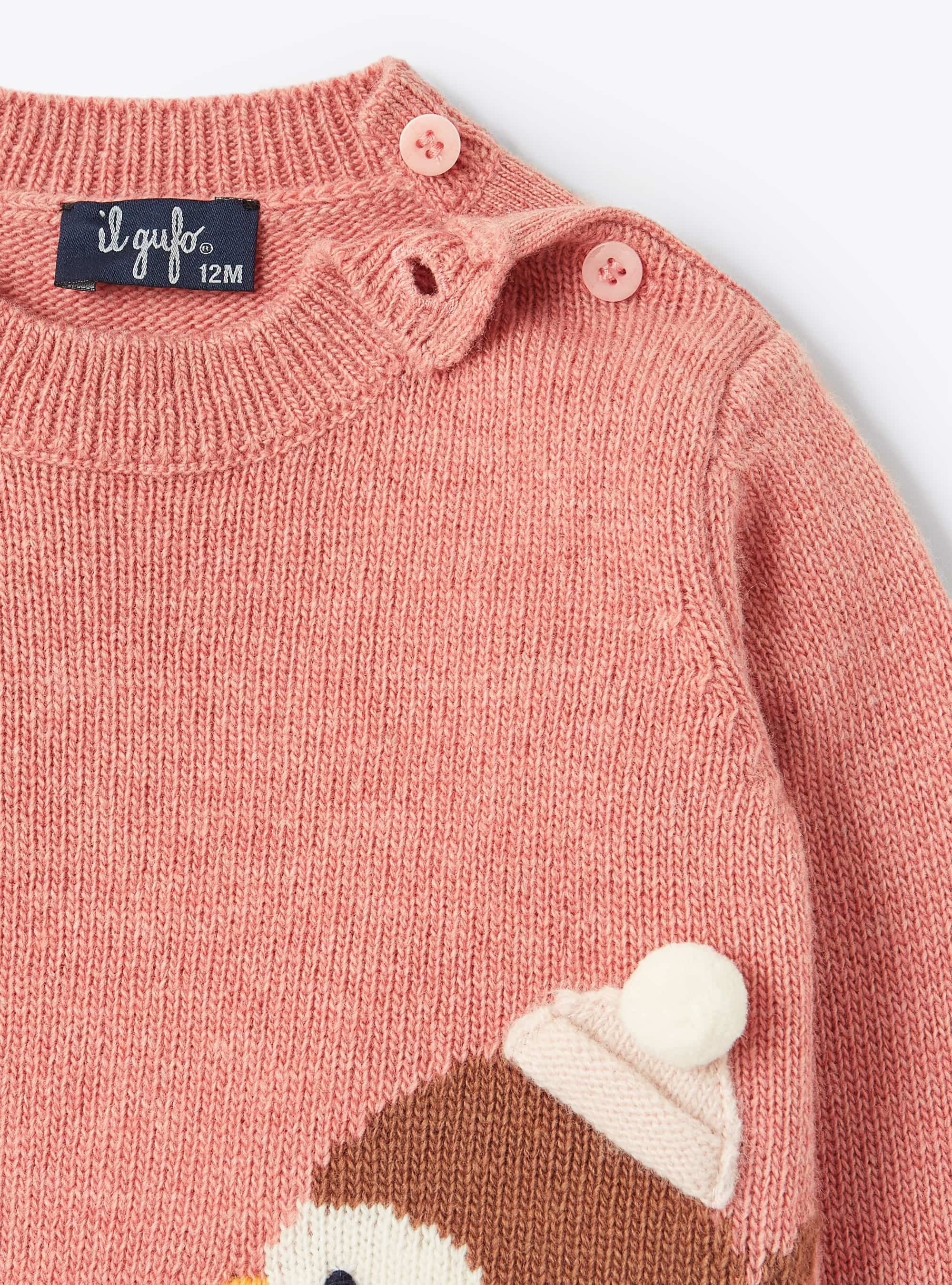 Christmas robin wool sweater - Pink | Il Gufo