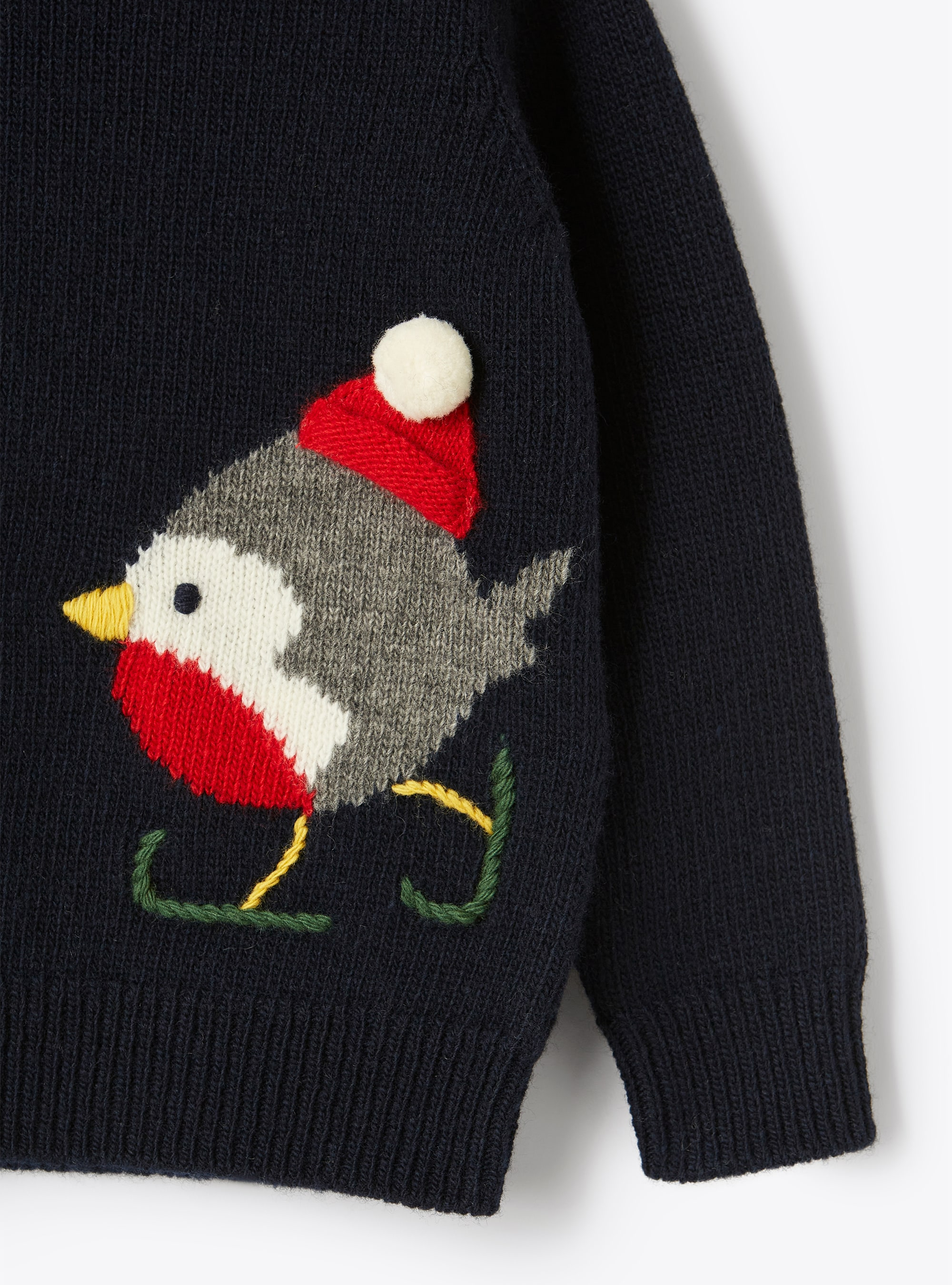 Christmas robin wool sweater - Blue | Il Gufo