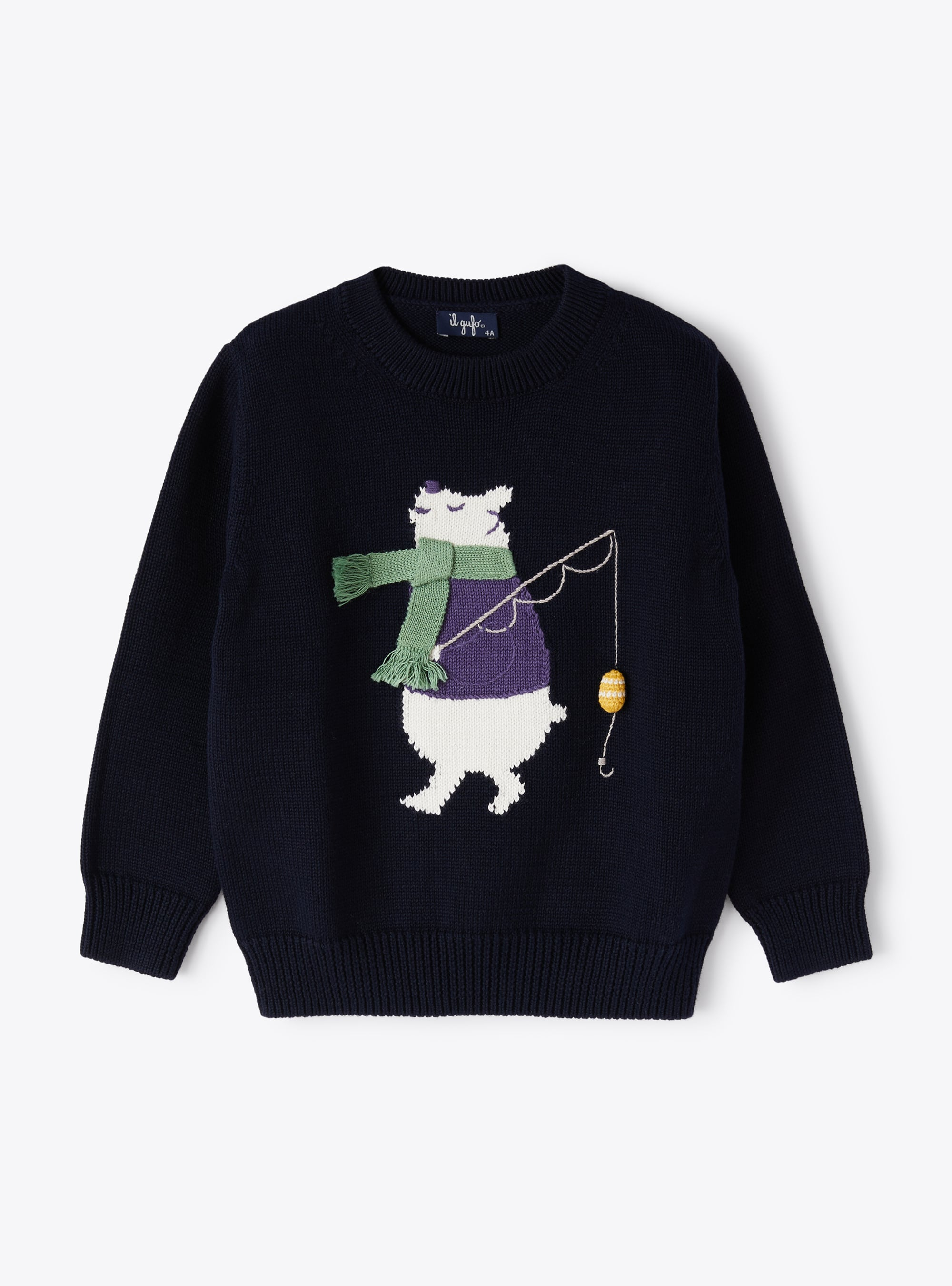 Blauer Baumwollpullover mit Bär - Pullover - Il Gufo