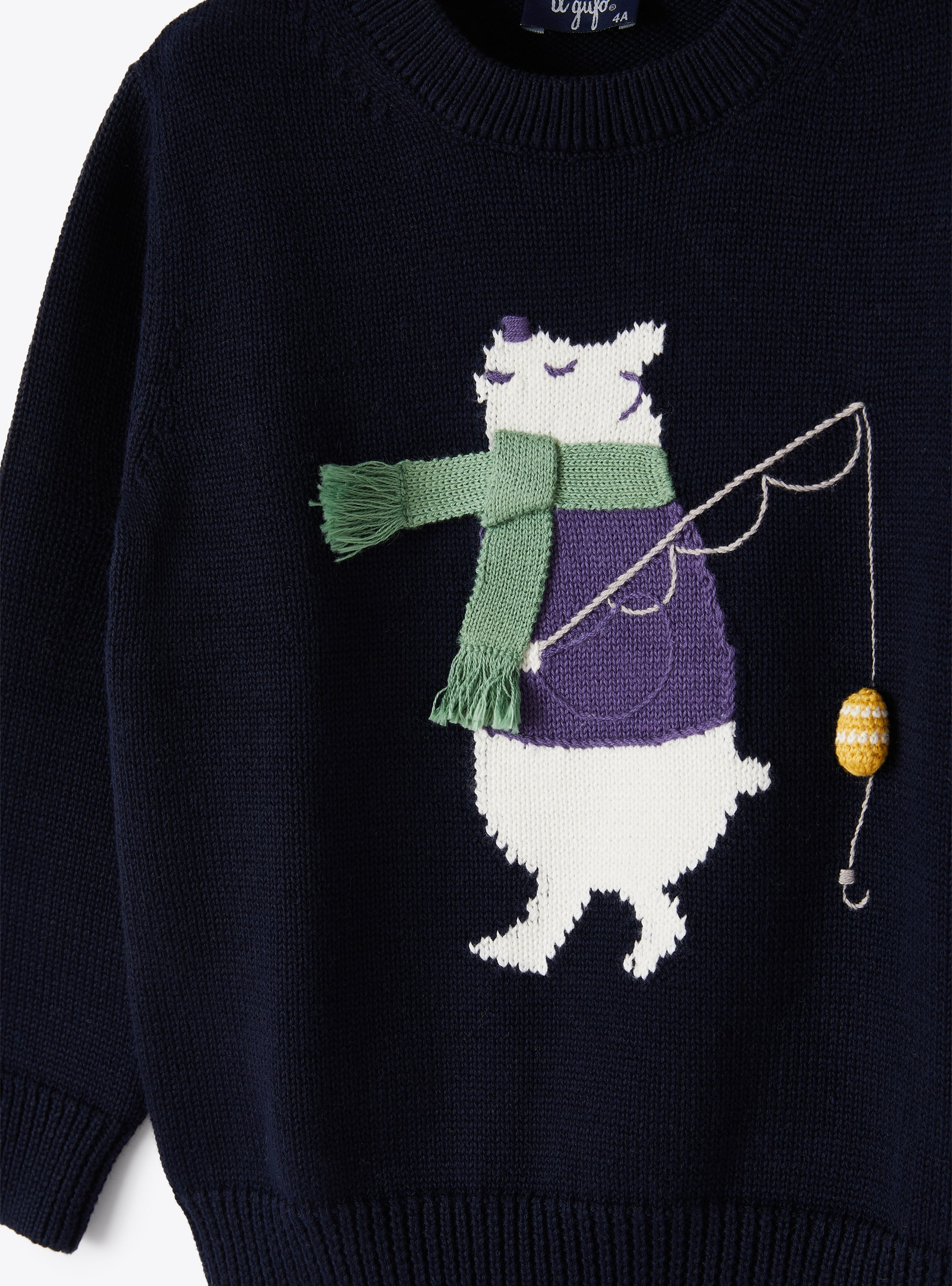 Bear motif navy cotton sweater - Blue | Il Gufo